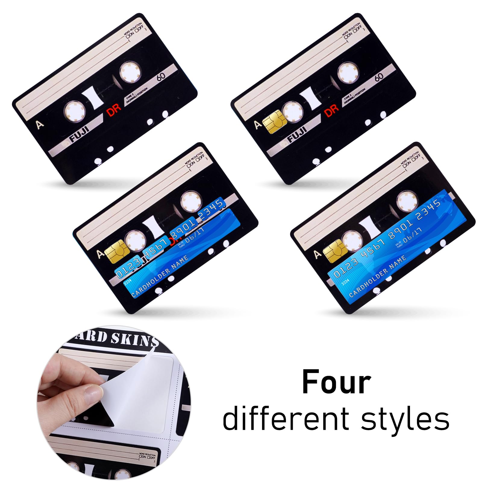4PCS Credit Card Skin Set, Waterproof Debit Card Sticker Game Machine Theme Bank Card Sticker Skins - Black