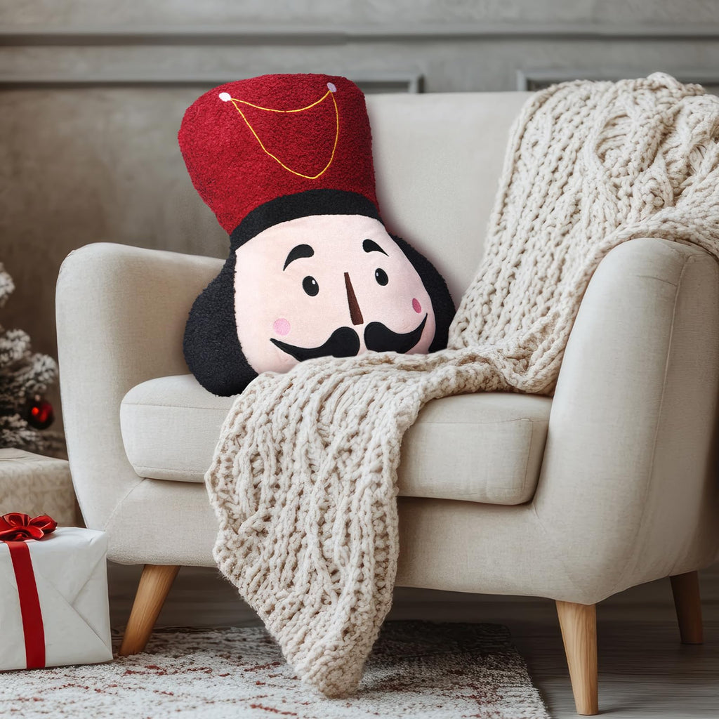 Nutcracker Christmas Throw Pillow Christmas Nutcracker Shaped Decoration Decorative Cushion 14.5‘' x 13‘' Faux Rabbit Fur Embroidered Pillow Xmas Gift for Home Sofa Chair Bed(African American)