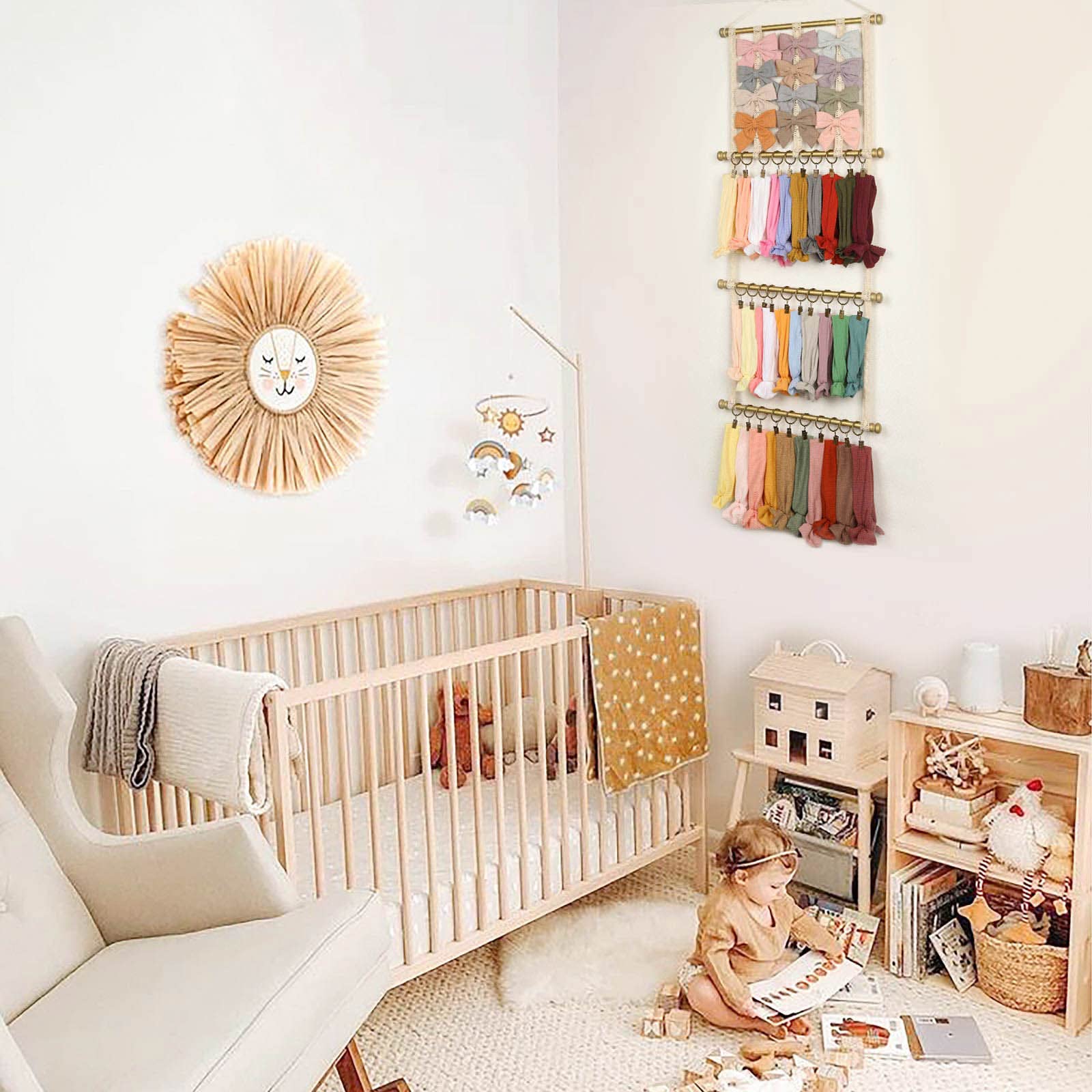 POVETIRE Headband Holder Hair Bows Organizer for Girls, Baby Headbands Hair Accessories Organizer Storage Wall Hanging Decor for Toddler Girls Room