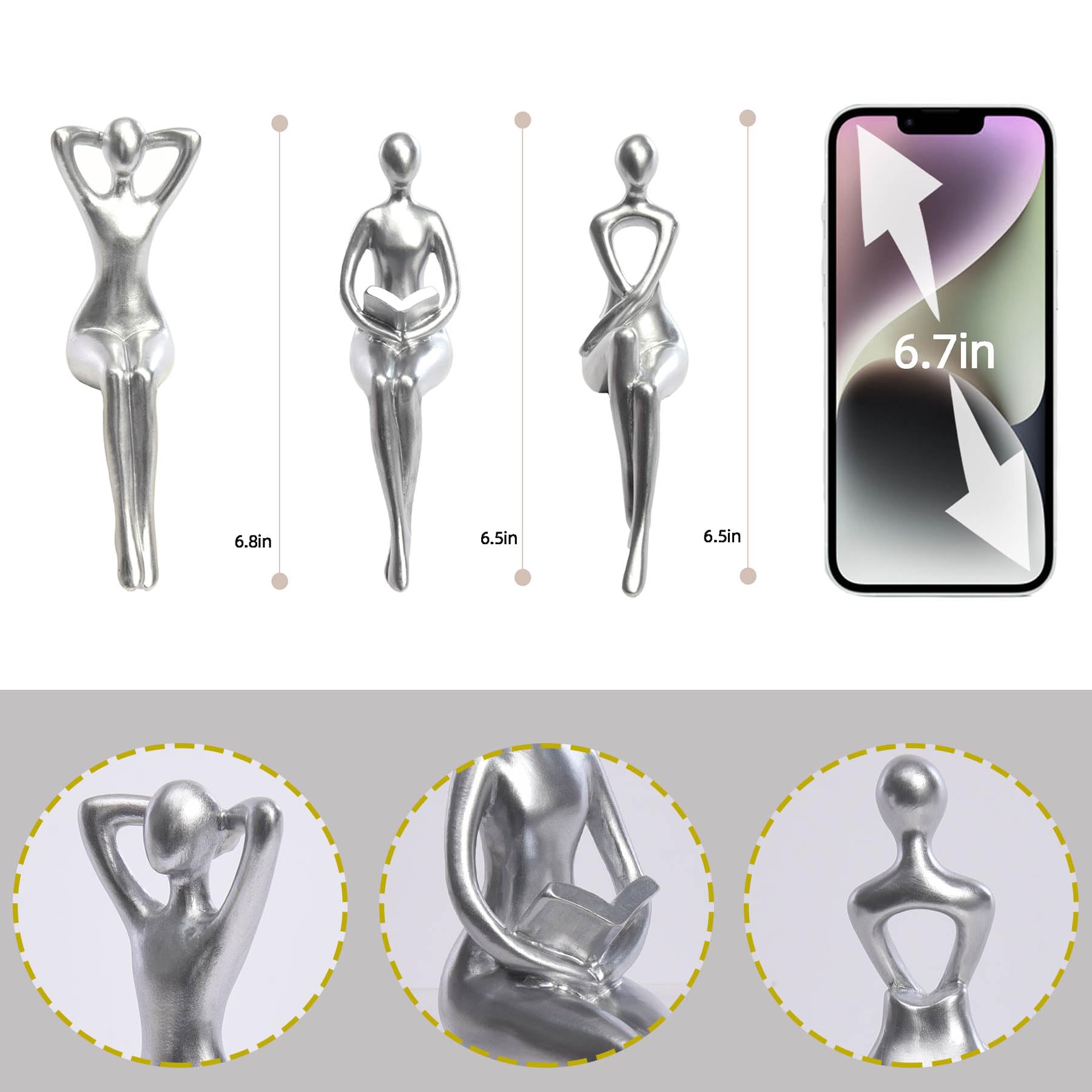 Quoowiit Gold Decor Thinker Statue Decor Book Shelf Decor, Abstract Statue Ornament Office Decor Modern Home Decor Decorations for Living Room Collectable Figurines Coffee Table Decor 3 Piece