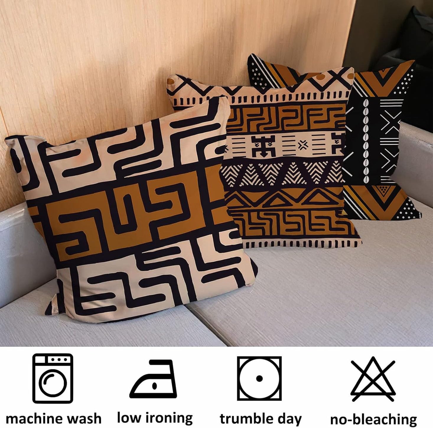 Western Native American Throw Pillow Covers 18X18 Southwestern Boho Aztec Navajo Turquoise Decorative Cushion Pillow Cases for Outdoor Home Decor Set of 4, Double Side Print (African Mudcloth)