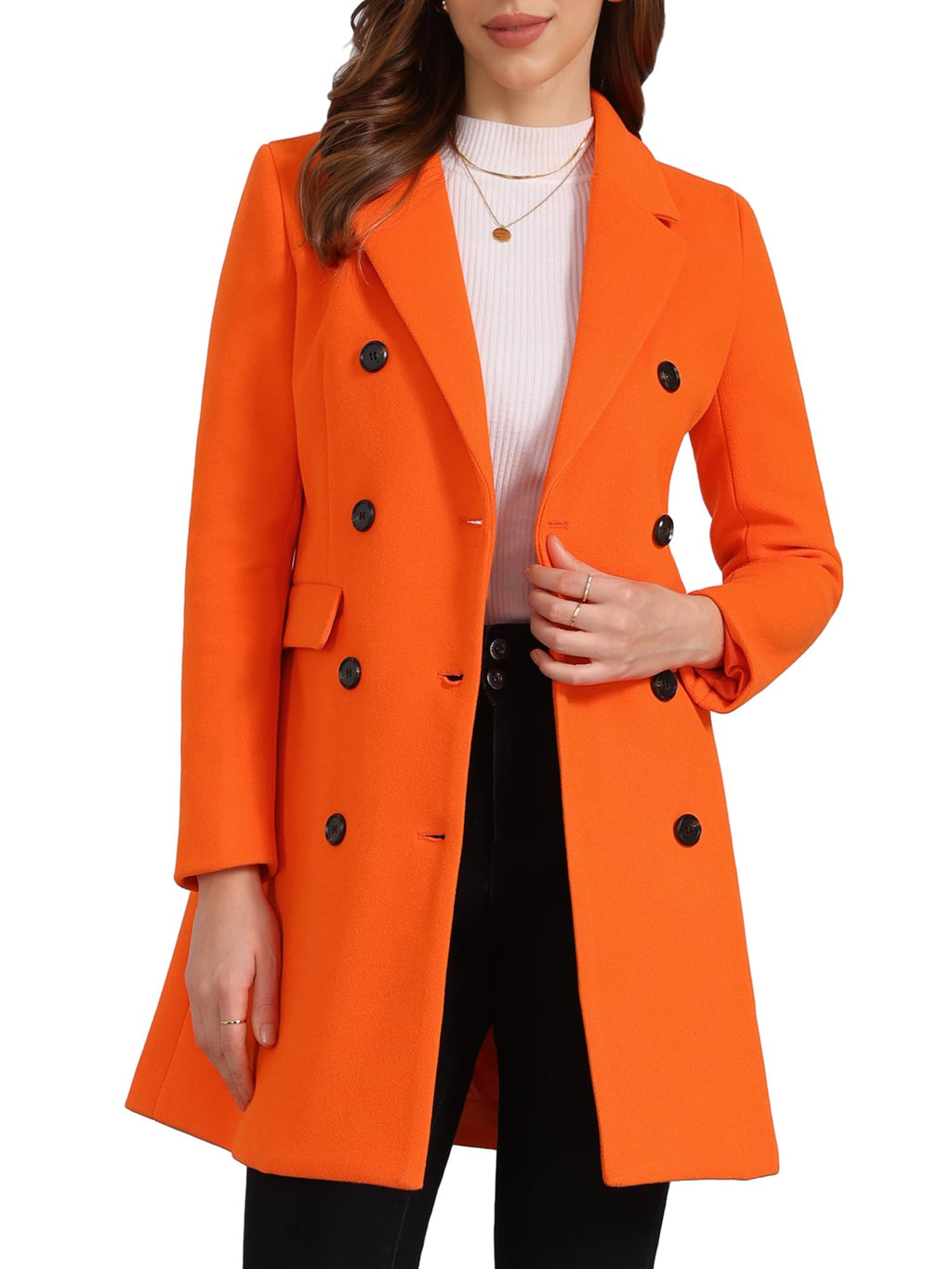 Allegra K Women's Winter Coat Elegant Notched Lapel Double Breasted Trench Coat