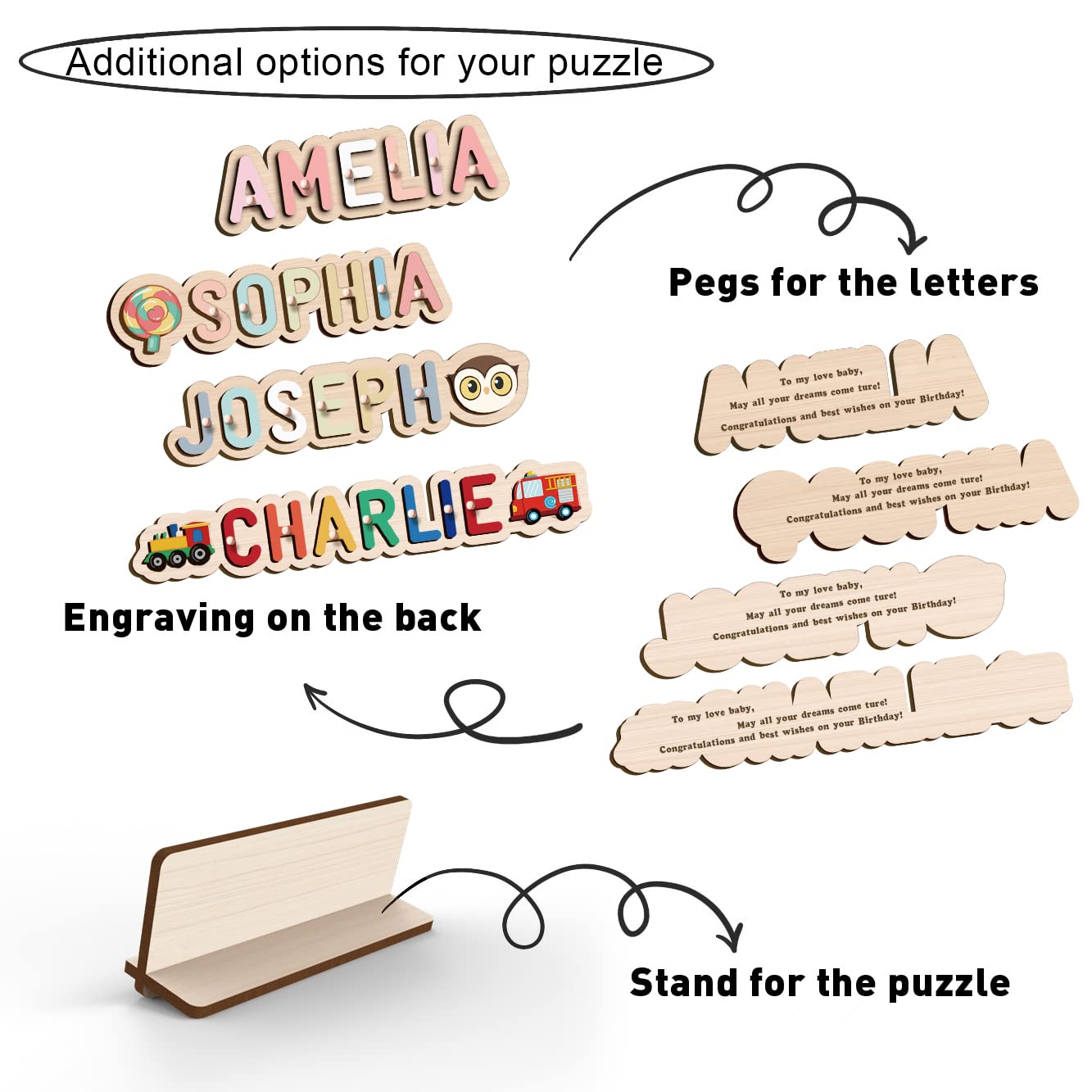 Personalized Name Puzzle for Kids, Personalized Baby Gifts Custom Name Puzzles for Toddlers 1-3 Animal Puzzle, Customized 1st Birthday for Girls & Boys Wooden Puzzle Montessor Toys for Kids