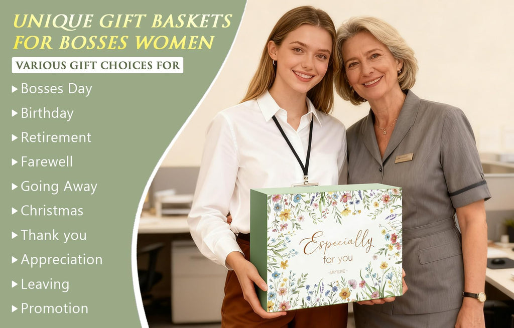 Bosses Day Gifts for Women, Best Boss Lady Gifts for Women, Unique Appreciation Thank You Christmas Birthday Gift Baskets for Boss Female, Going Away Leaving Bosses Gift Set w/Canvas Tote Bag
