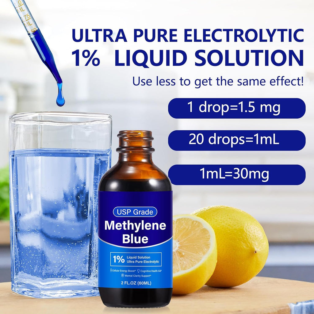 Methylene Blue Pharmaceutical Grade - Methylene Blue Drops 1%- USP Grade Ultra Pure Electrolytic - Nootropic Supplement for Humans