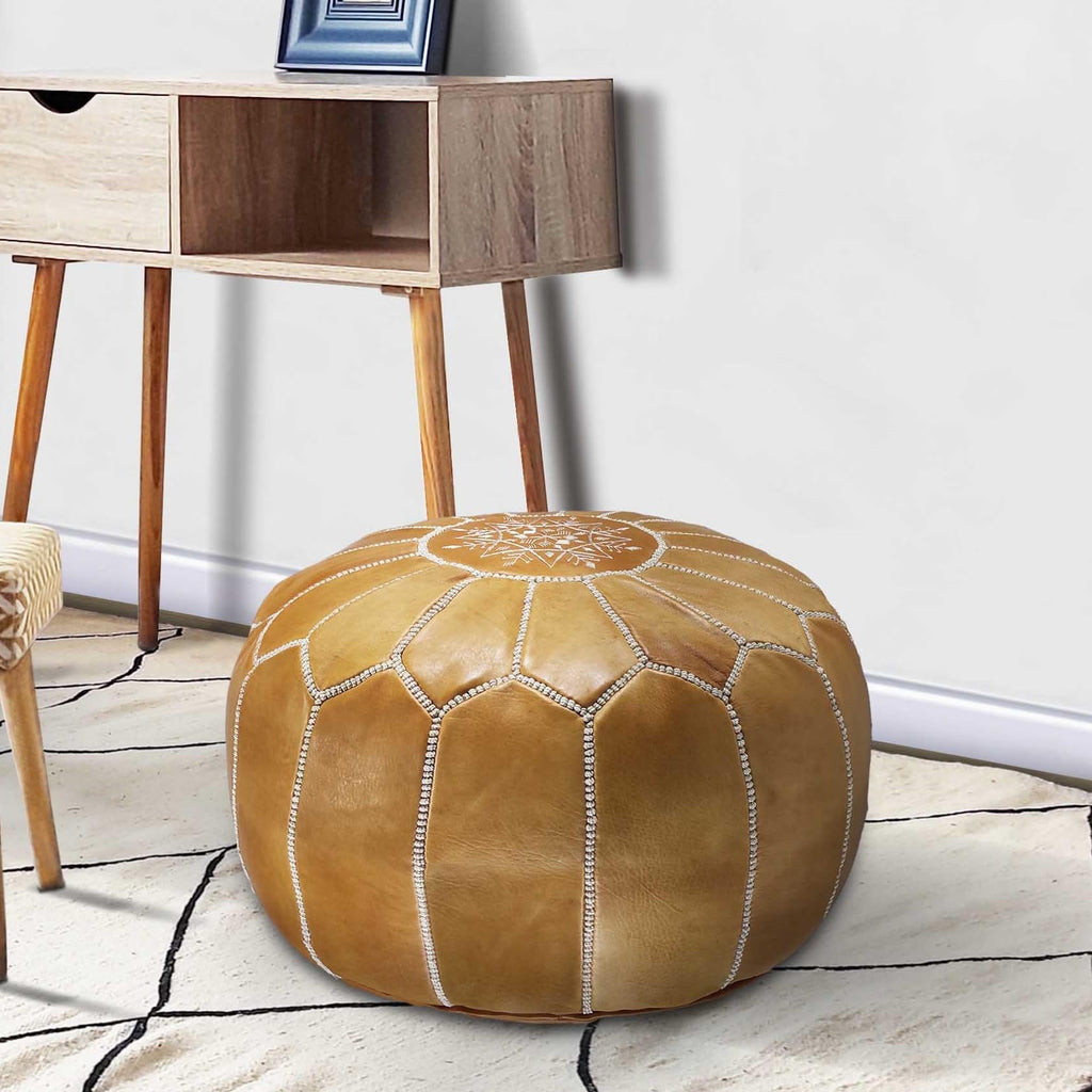 Fezcrafts Genuine Leather Moroccan Ottoman unstuffed Moroccan Pouf Footresf Livin Room Cocktail Seats Goatskin Tribal Bohemian Home Decor (Black)