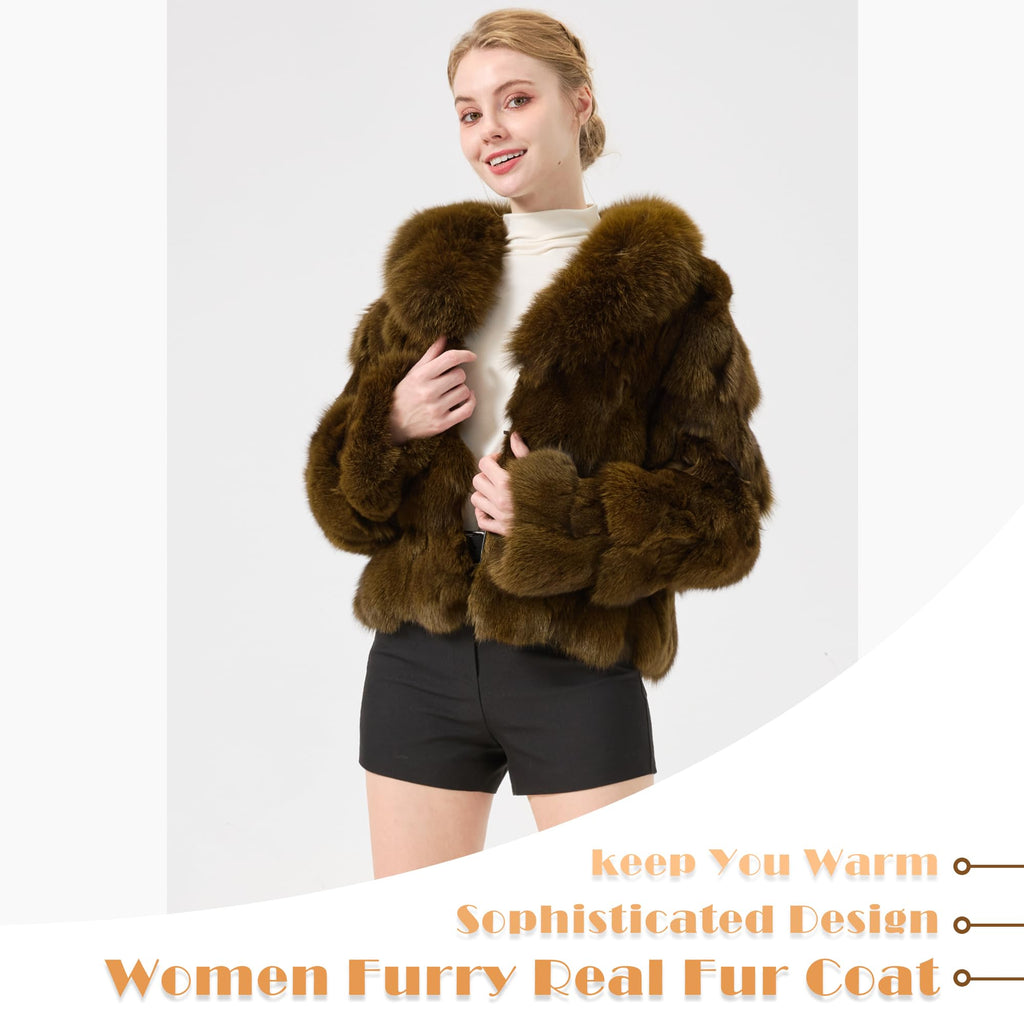 Fur Story Women's Genuine Fox Fur Coat Thick Warm Fur Jacket Winter coat