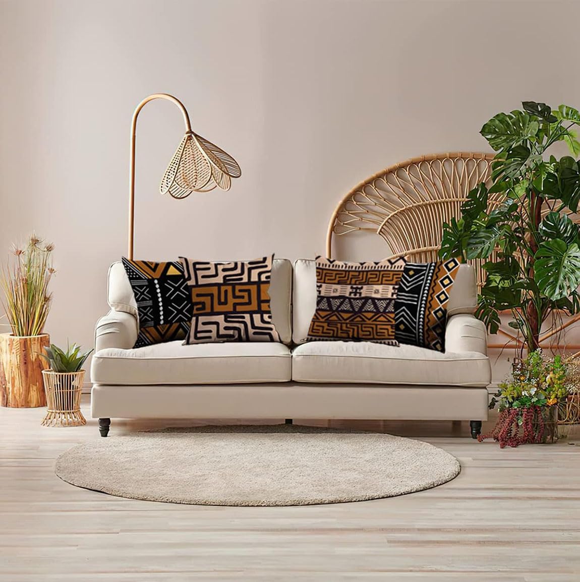 Western Native American Throw Pillow Covers 18X18 Southwestern Boho Aztec Navajo Turquoise Decorative Cushion Pillow Cases for Outdoor Home Decor Set of 4, Double Side Print (African Mudcloth)