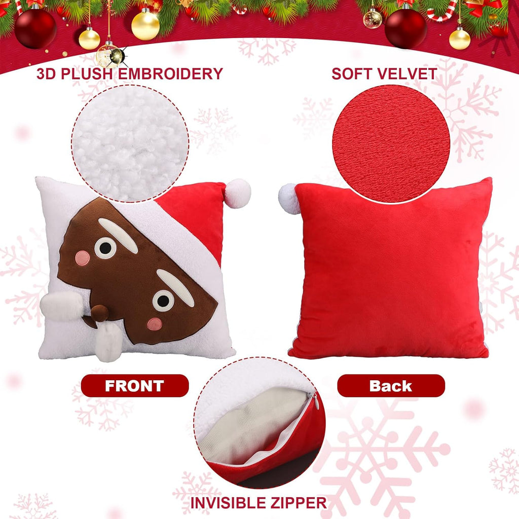 2 Pack Black Santa Christmas Pillow Covers 18 x 18 Inch African American Christmas Decorations Black Santa Claus Square 3D Embroidered Pillowcases Fun Winter Indoor Decoration for Bed Sofa Couch