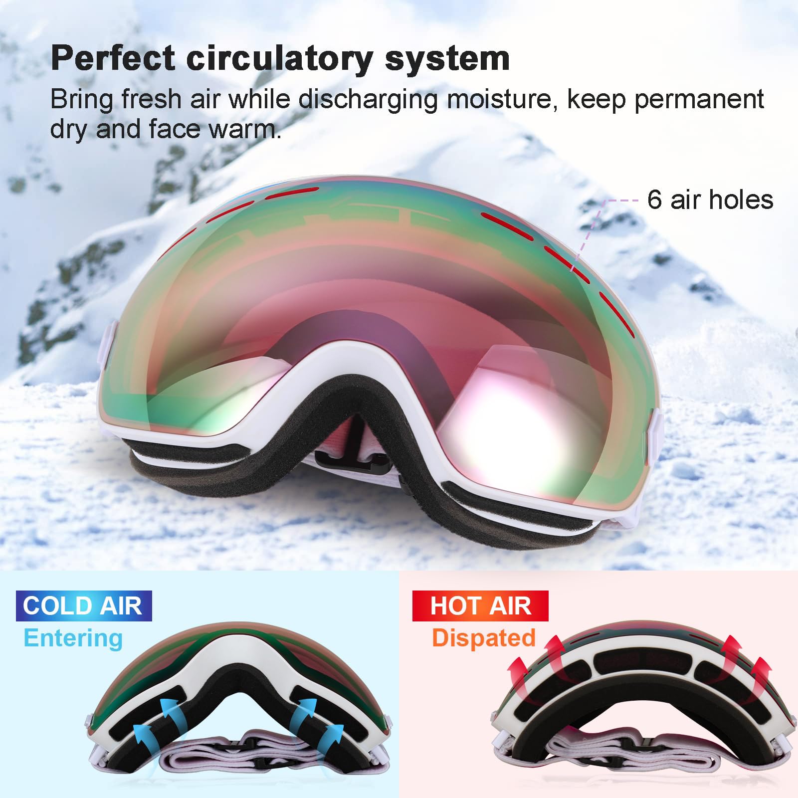 EXP VISION Snowboard Ski Goggles Men Women Youth, Anti Fog OTG Winter Snow Goggles Spherical Detachable Lens