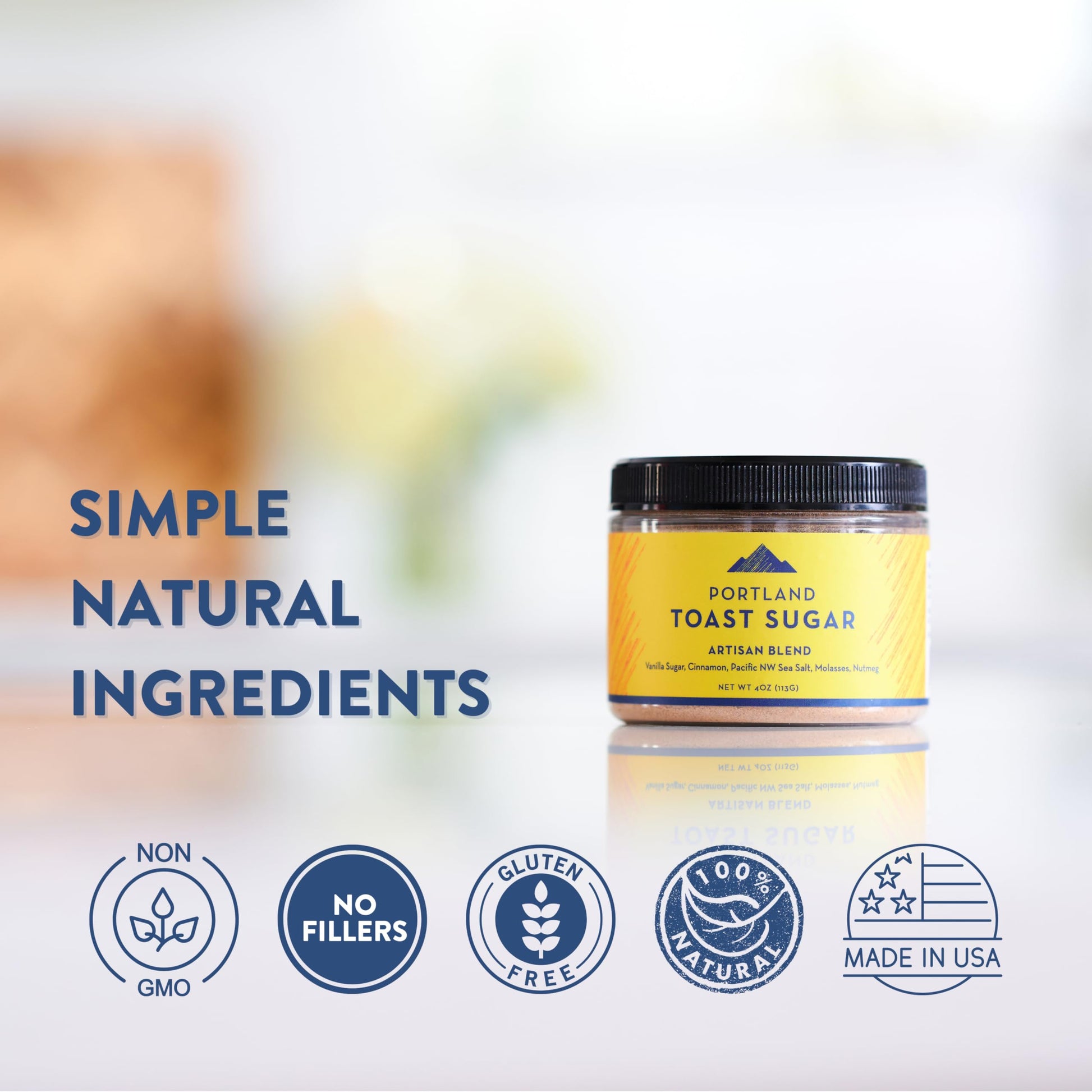 Portland Salt Co. Toast Sugar Spice Blend w/Vanilla Sugar, Cinnamon & Sea Salt – Signature All-Purpose Seasoning, Breakfast or Dessert Rub - Non-GMO, 4 Oz (Pack of 1)