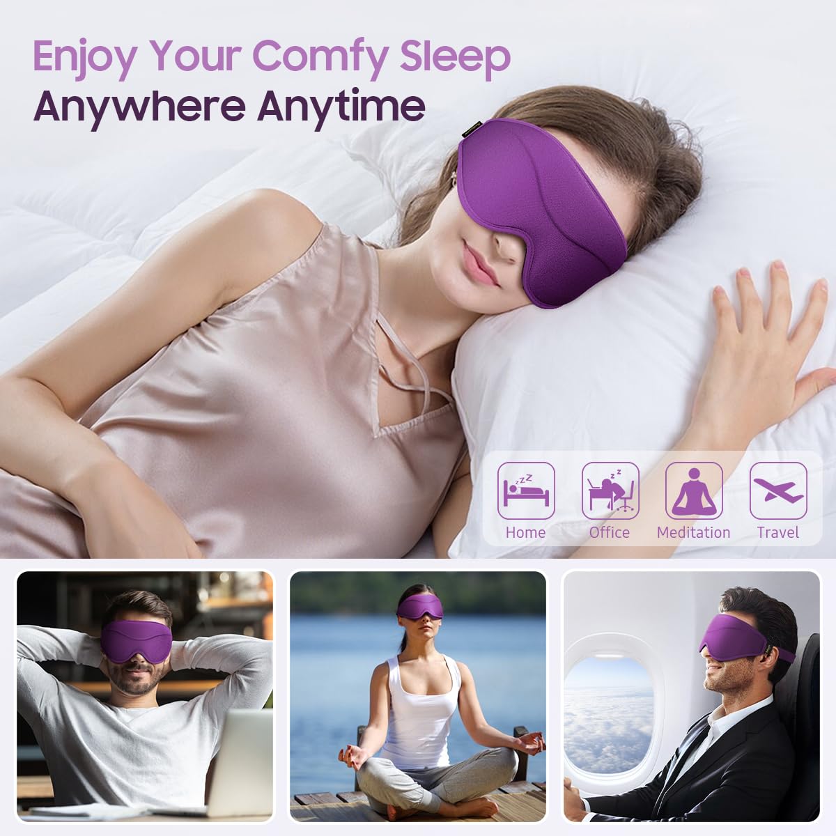 Sleep Mask, Premium Eye Mask for Sleeping, Total Blackout, Super Soft Comfort, Adjustable Fit, Upgraded 3D Ergonomic Designed Sleeping Mask for Home, Office, Travel, Meditation, Yoga, Pink