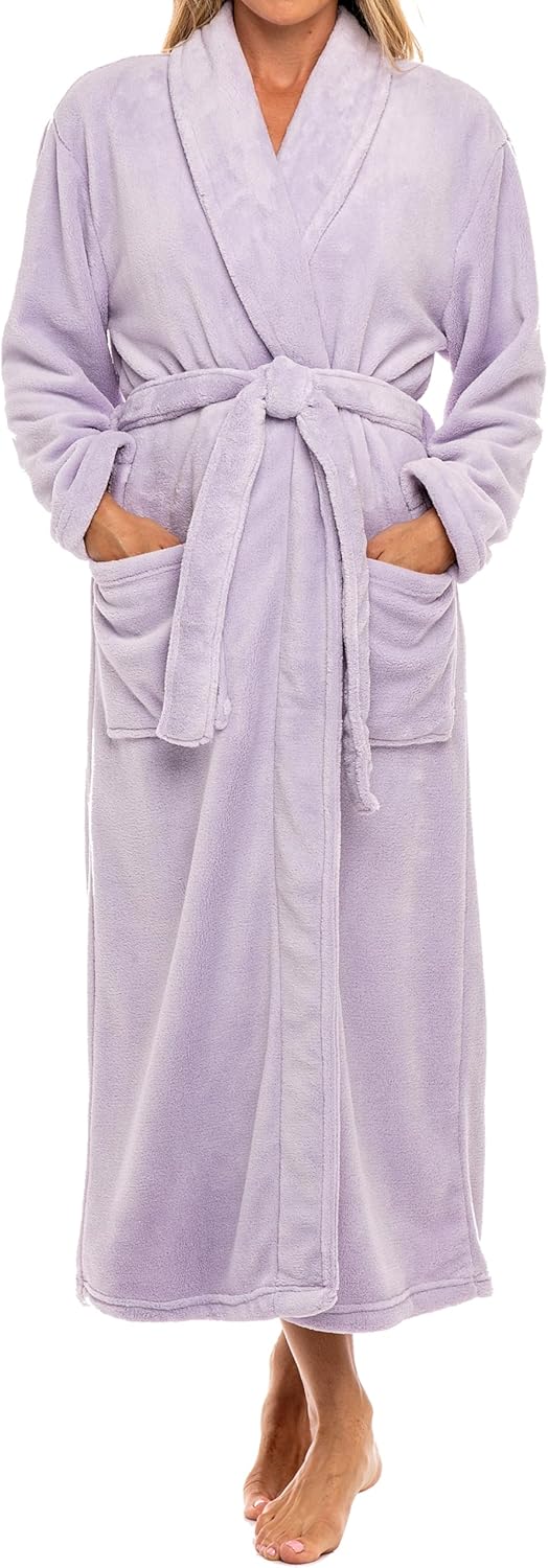 Alexander Del Rossa Plush Striped Robe for Women, Long Fleece Plaid Winter Bath Robe, Plus Size
