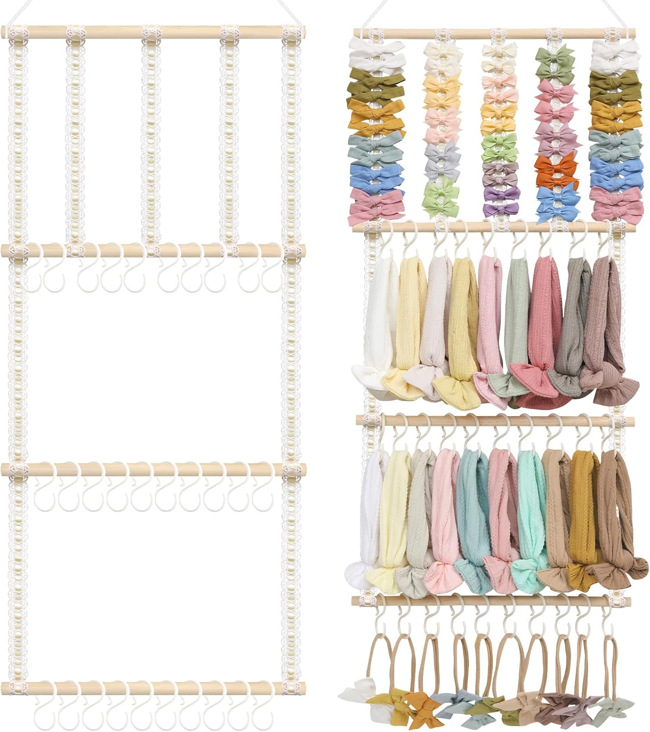 POVETIRE Headband Holder Hair Bows Organizer for Girls, Baby Headbands Hair Accessories Organizer Storage Wall Hanging Decor for Toddler Girls Room