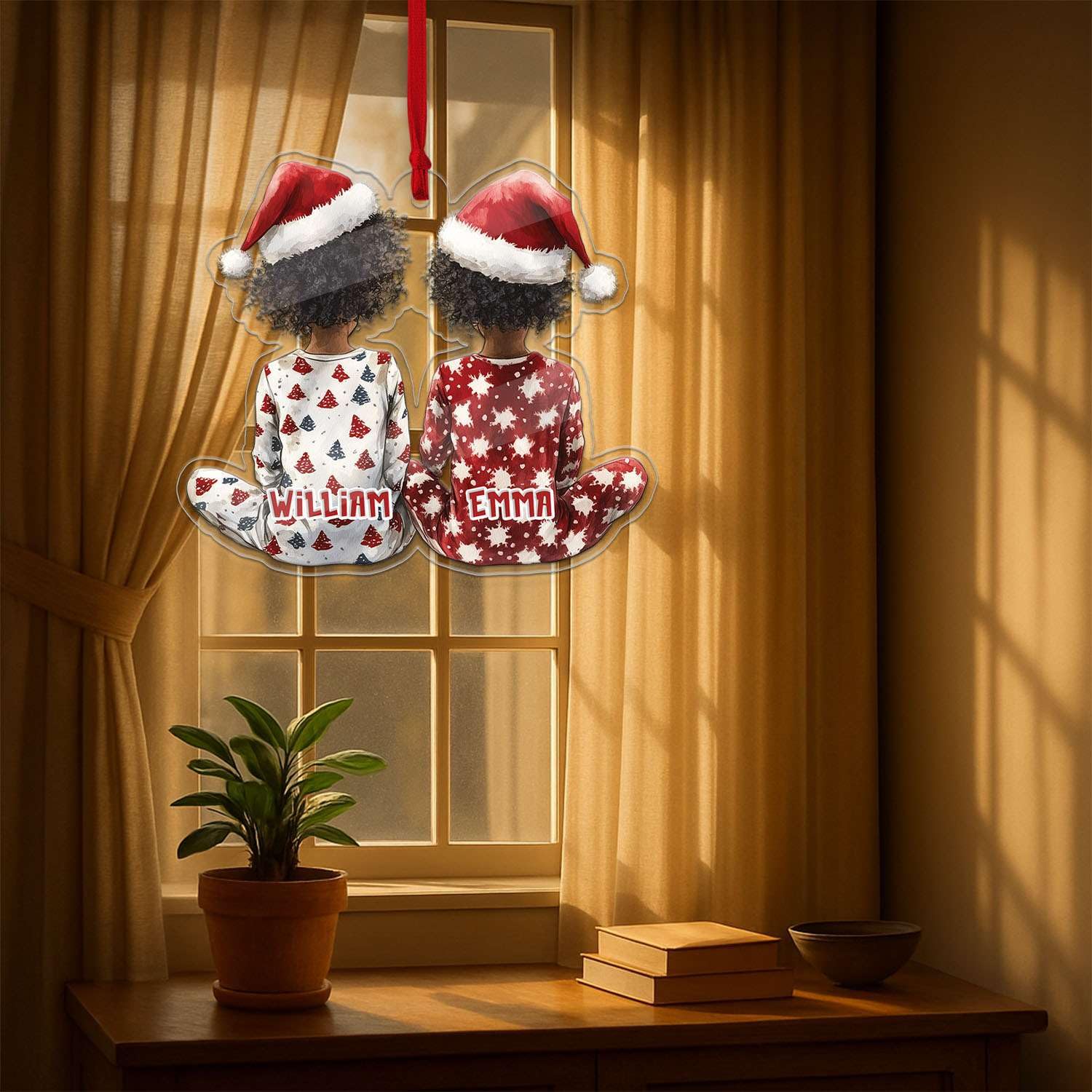 2D Acrylic Christmas Elf Shaped Ornament with Gift Box, Personalized Name Holiday Keepsake, Cute Ornament for Kids Room, Custom Name African-Inspired Decoration, Gifts for Boys