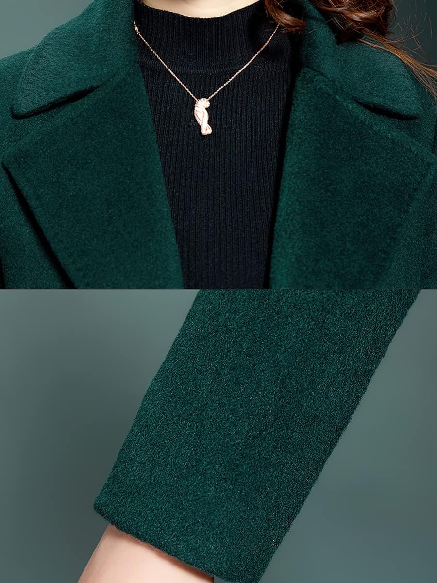 ebossy Women's Elegant Business Wool Coat Double Breasted Winter Long Coat