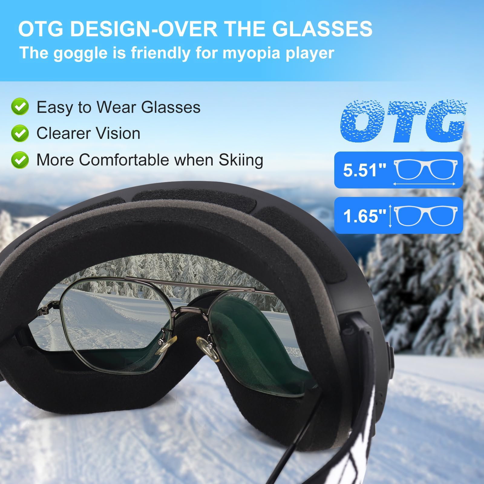 EXP VISION Snowboard Ski Goggles Men Women Youth, Anti Fog OTG Winter Snow Goggles Spherical Detachable Lens