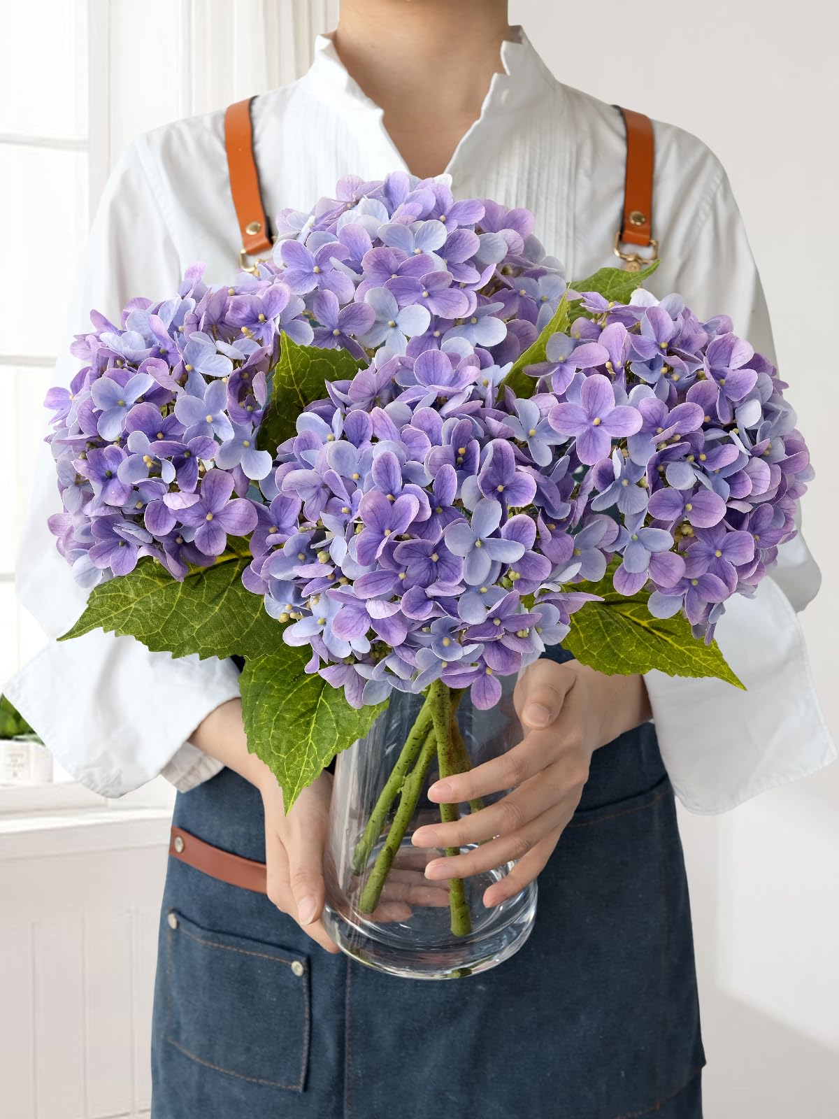 Light Blue Hydrangea Artificial Flowers,4Pcs 20" Real Touch Lifelike Silk Artificial Hydrangeas, Full Fake Flowers for Bouquet Table Centerpieces Spring Wedding Indoor Home