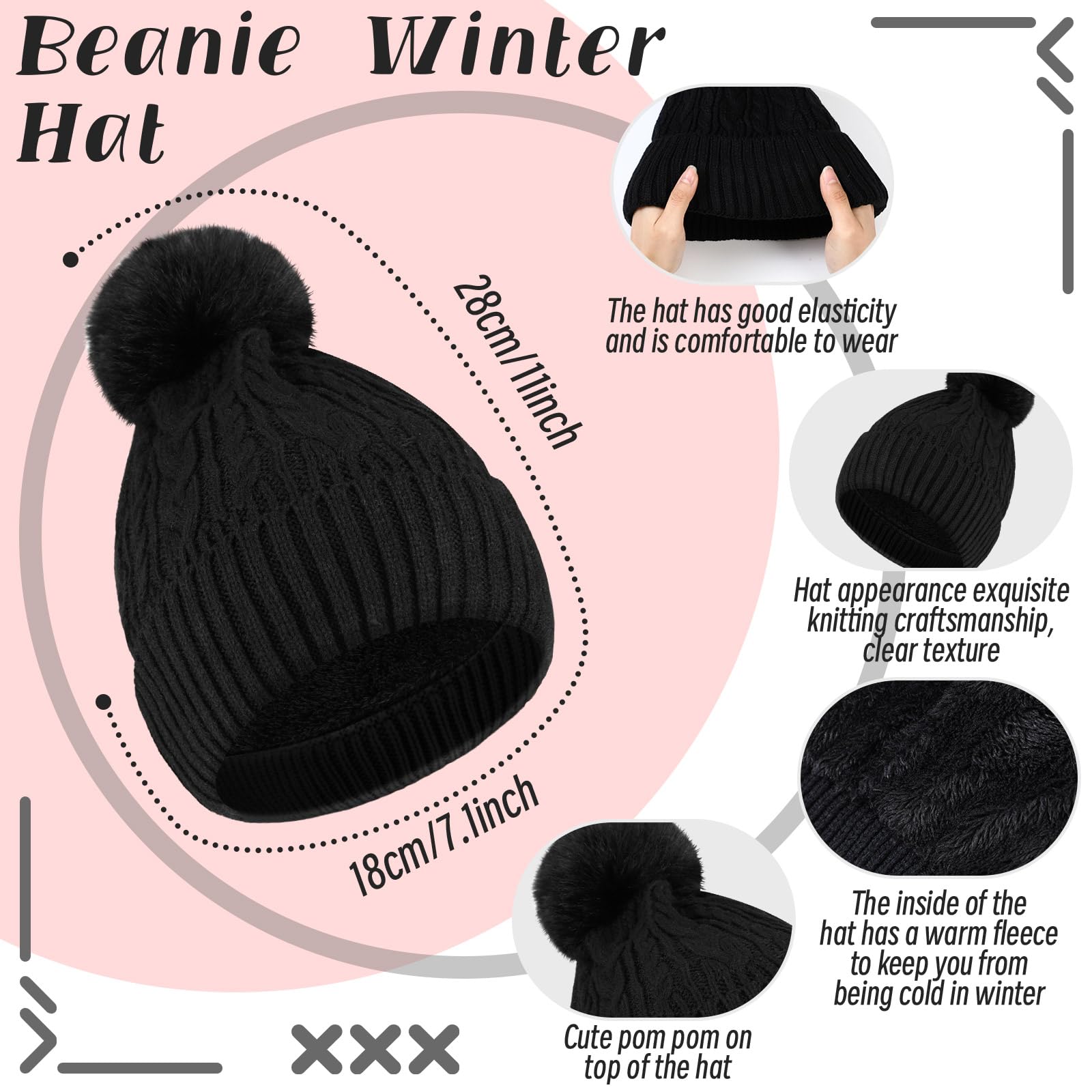 Geyoga 6 Pcs Winter Warm Set for Women Warm Beanies Hats Touchscreen Gloves Long Scarf Ear Muffs Socks Winter Gifts for Women