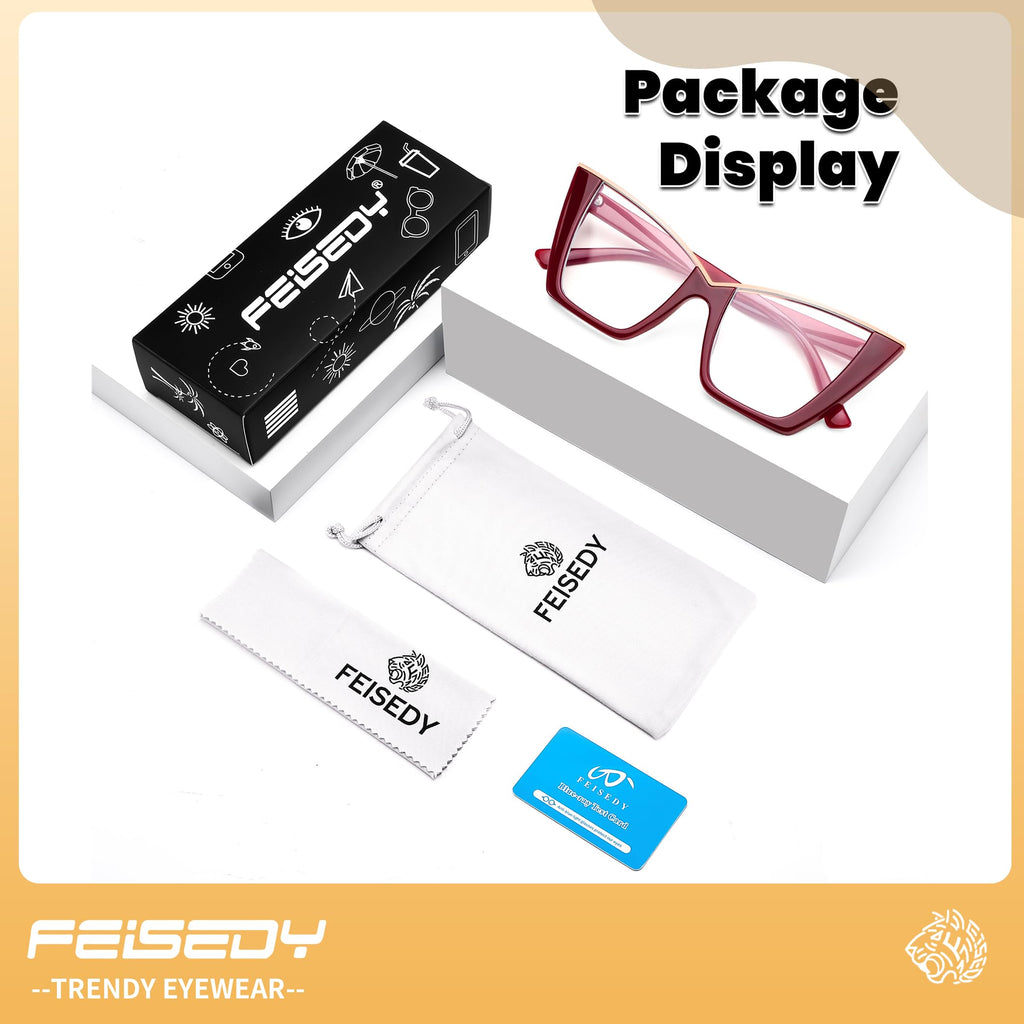 FEISEDY Fashion Cat Eye Blue Light Blocking Glasses for Women Fake Retro Eyeglasses Oversized Stylish Eyewear Frame B0240