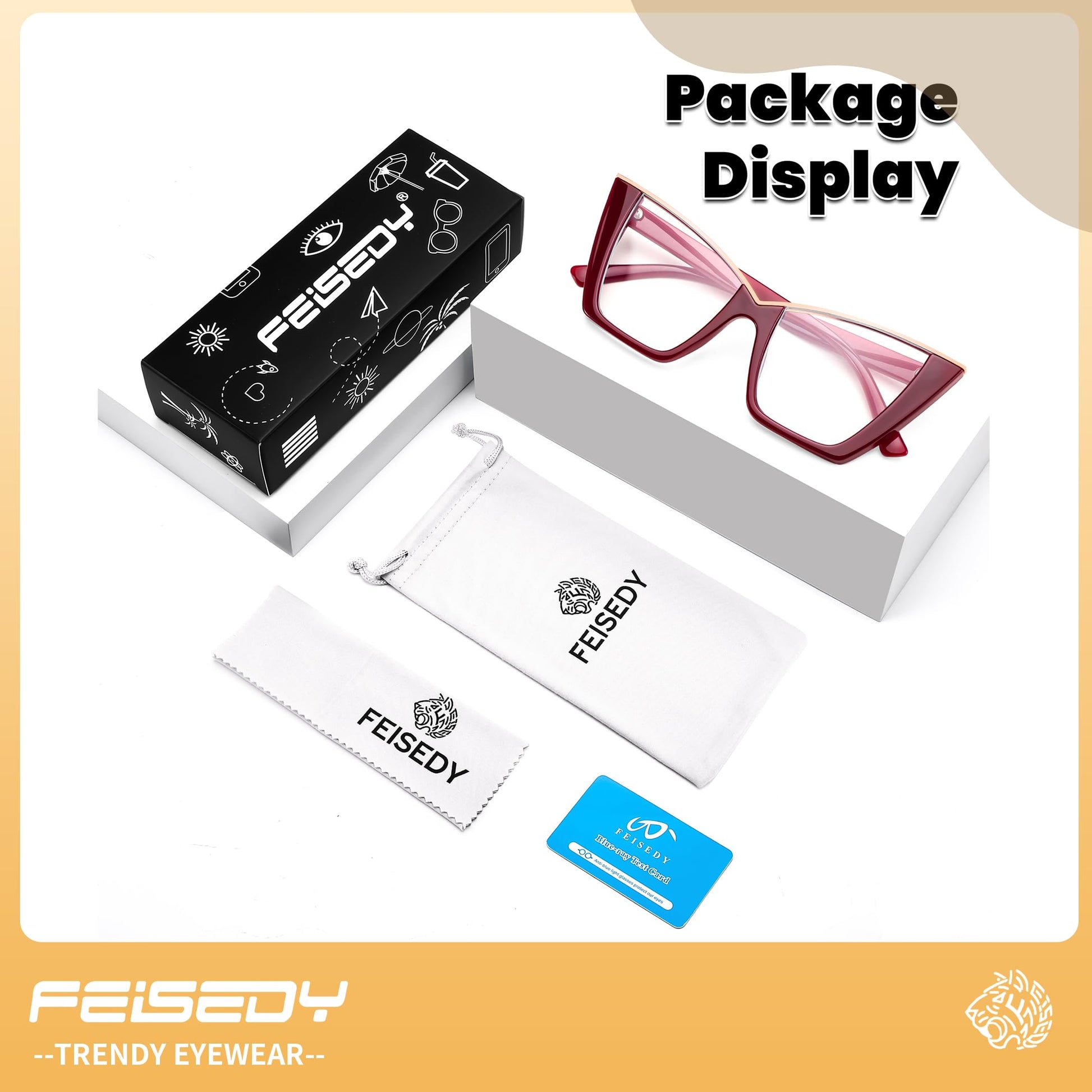 FEISEDY Fashion Cat Eye Blue Light Blocking Glasses for Women Fake Retro Eyeglasses Oversized Stylish Eyewear Frame B0240