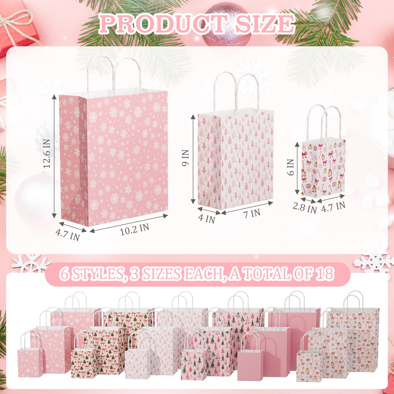 Trandraft 18 Pcs African American Christmas Kraft Gift Bags with Handles Assorted Sizes Black Santa Christmas Gift Paper Bags 6 Styles 3 Sizes Xmas for Favors Wrapping