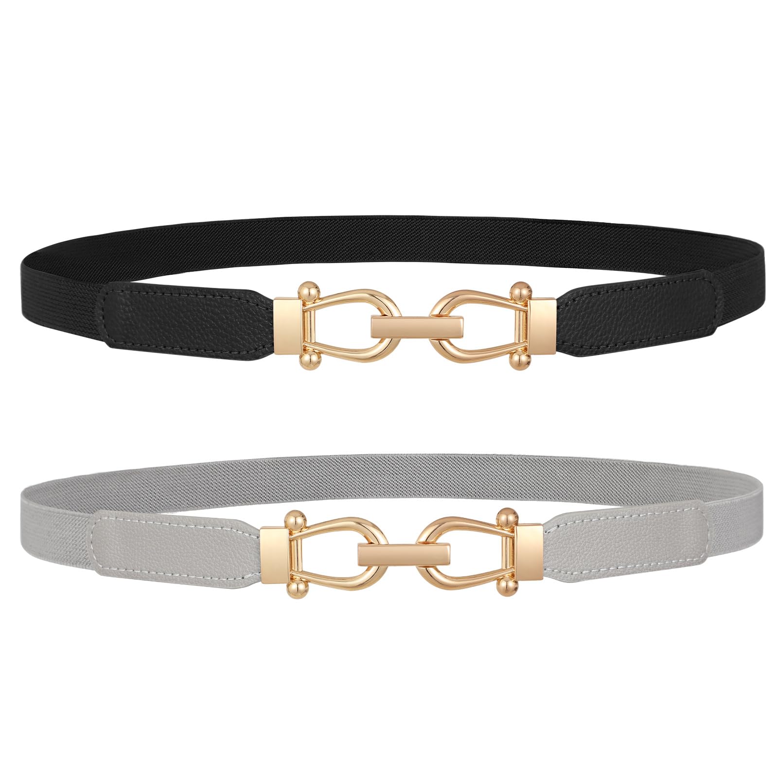 JASGOOD Women Skinny Elastic Belt for Dresses,Thin Retro Stretch Waist Belt with Golden Buckle