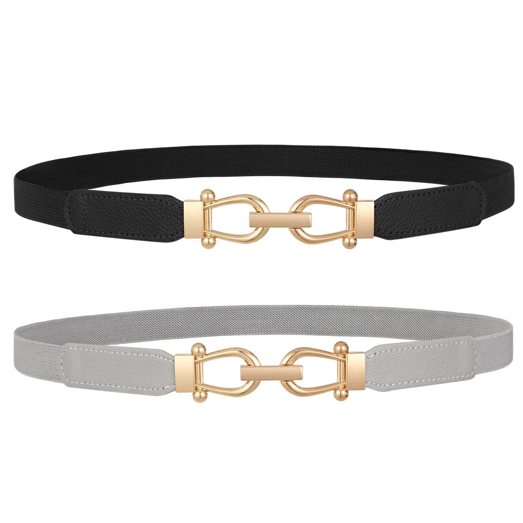 JASGOOD Women Skinny Elastic Belt for Dresses,Thin Retro Stretch Waist Belt with Golden Buckle