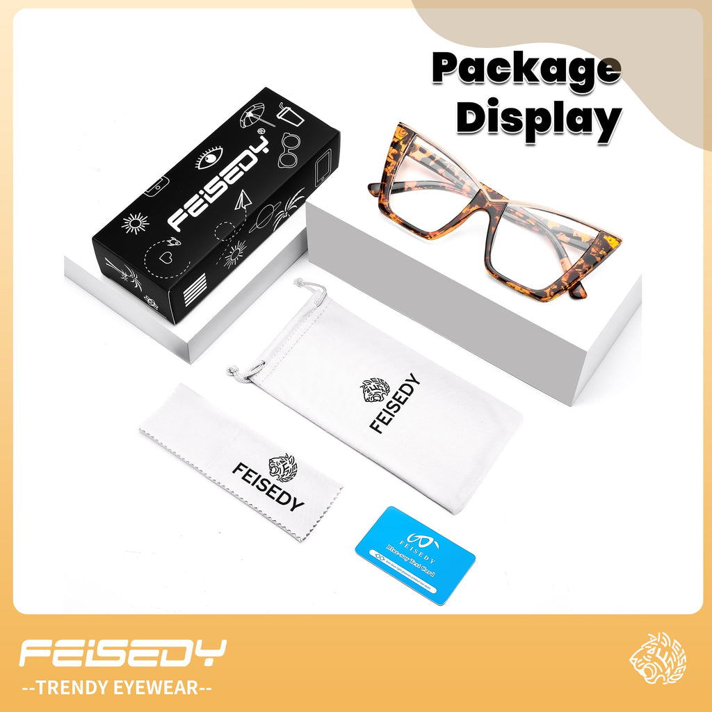 FEISEDY Fashion Cat Eye Blue Light Blocking Glasses for Women Fake Retro Eyeglasses Oversized Stylish Eyewear Frame B0240