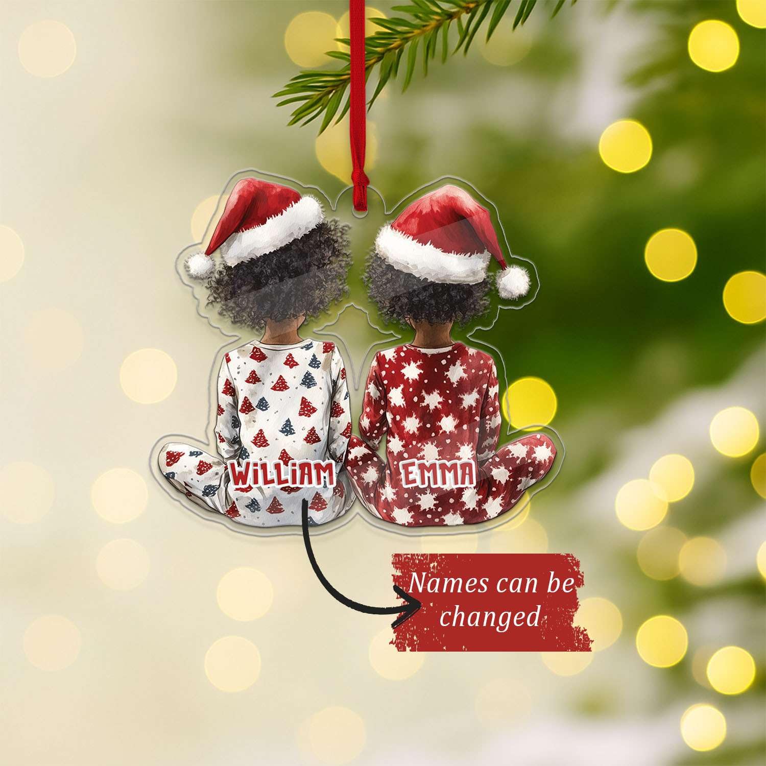 2D Acrylic Christmas Elf Shaped Ornament with Gift Box, Personalized Name Holiday Keepsake, Cute Ornament for Kids Room, Custom Name African-Inspired Decoration, Gifts for Boys