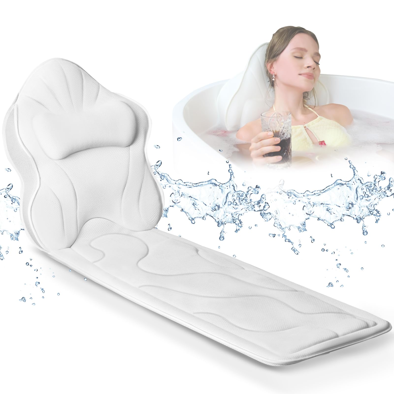 Luxury Thick Full Body Bath Pillows Mat & Cushion for Bathtub Headrest Neck Shoulder Support Comfort Relaxation Spa Accessories Perfect for a Spa Soak in Bathtub (Gray)