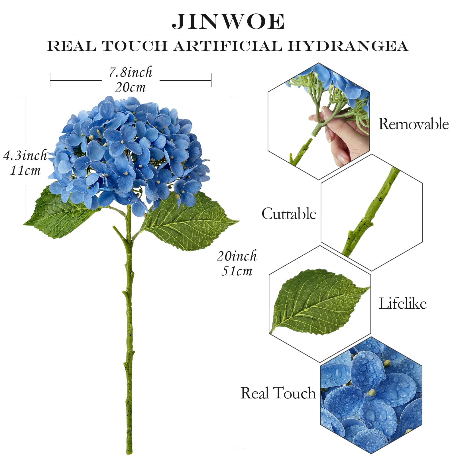 Light Blue Hydrangea Artificial Flowers,4Pcs 20" Real Touch Lifelike Silk Artificial Hydrangeas, Full Fake Flowers for Bouquet Table Centerpieces Spring Wedding Indoor Home