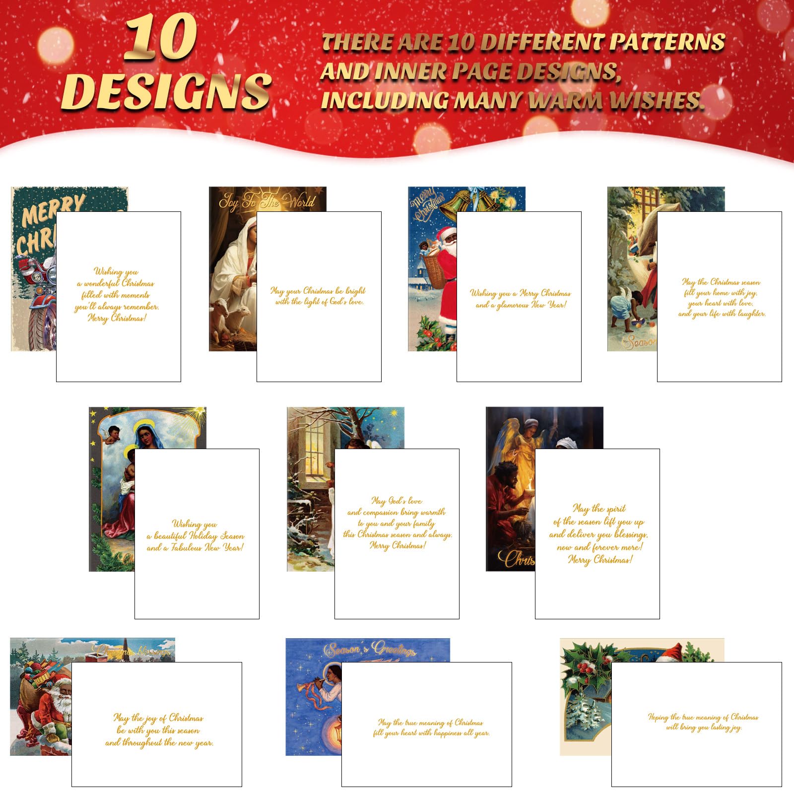 Zhanmai 100 Sets Black Christmas Cards African American Black Religious Cards with Envelopes for Christmas Supplies(Vintage)