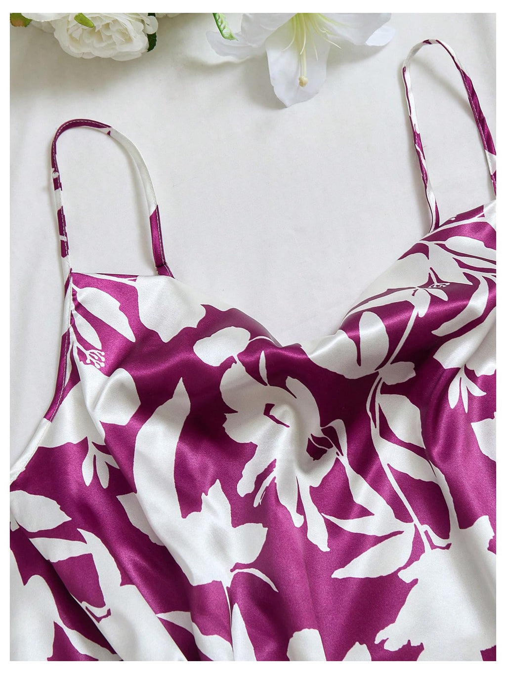 GORGLITTER Women's 5 Piece Floral Print Satin Pajama Set Nightgown Robe Cami Shorts Sleepwear with Storage Bag