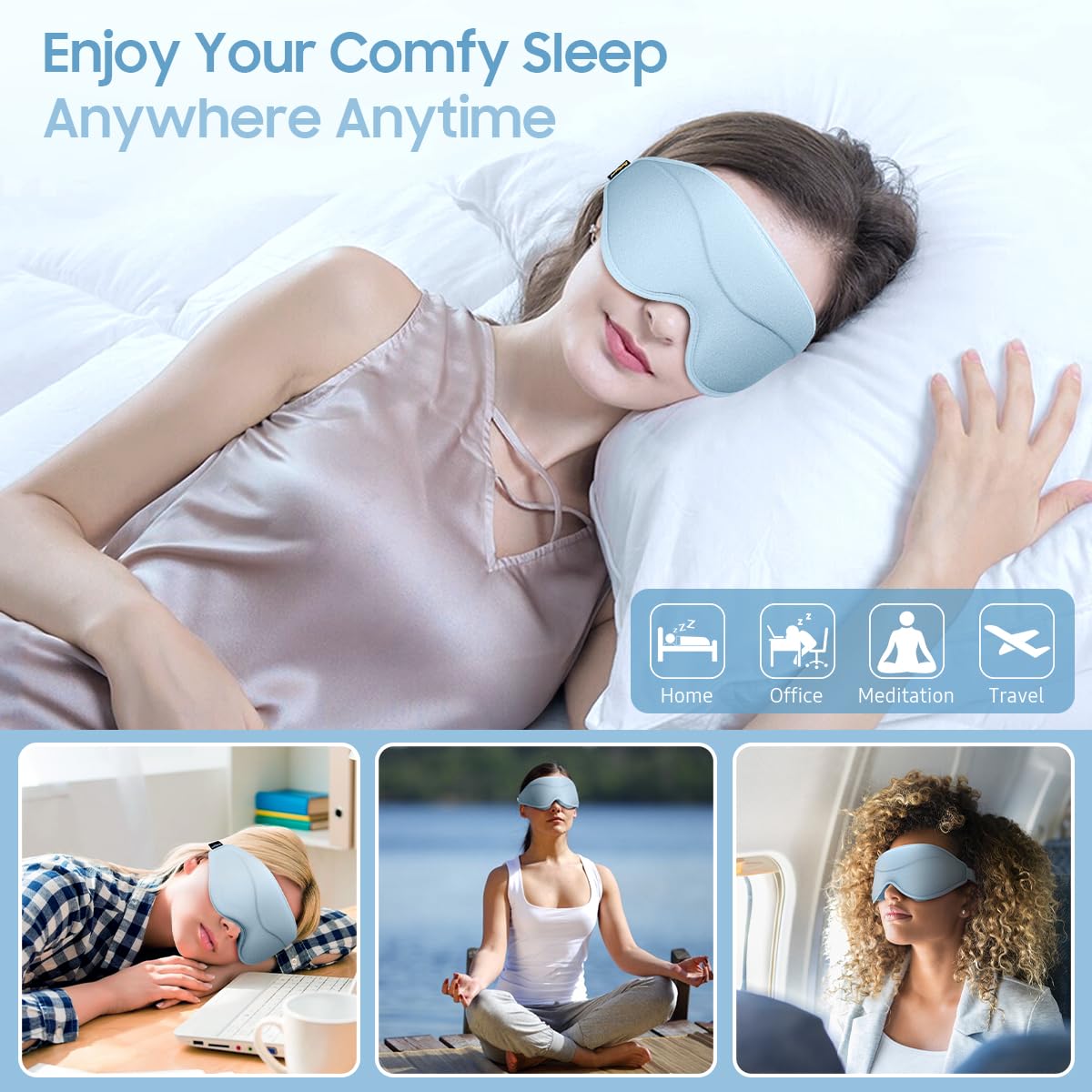 Sleep Mask, Premium Eye Mask for Sleeping, Total Blackout, Super Soft Comfort, Adjustable Fit, Upgraded 3D Ergonomic Designed Sleeping Mask for Home, Office, Travel, Meditation, Yoga, Pink