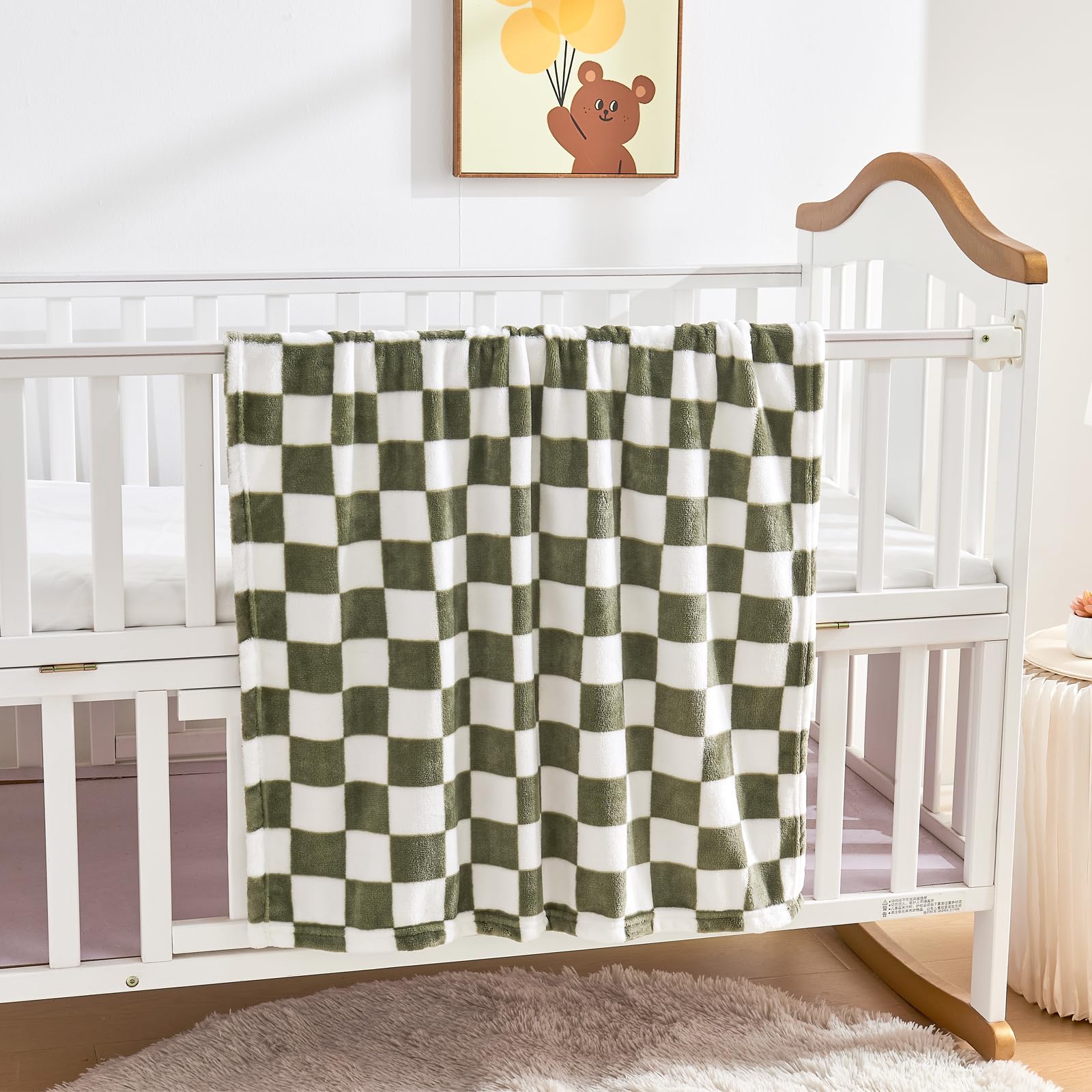 Yurhap Checkered Baby Blanket Fleece Baby Blankets Neutral for Boys Girls, Super Soft Warm Lightweight Infant Toddler Newborn Receiving Blankets for Crib Stroller, 30''x40'', Khaki