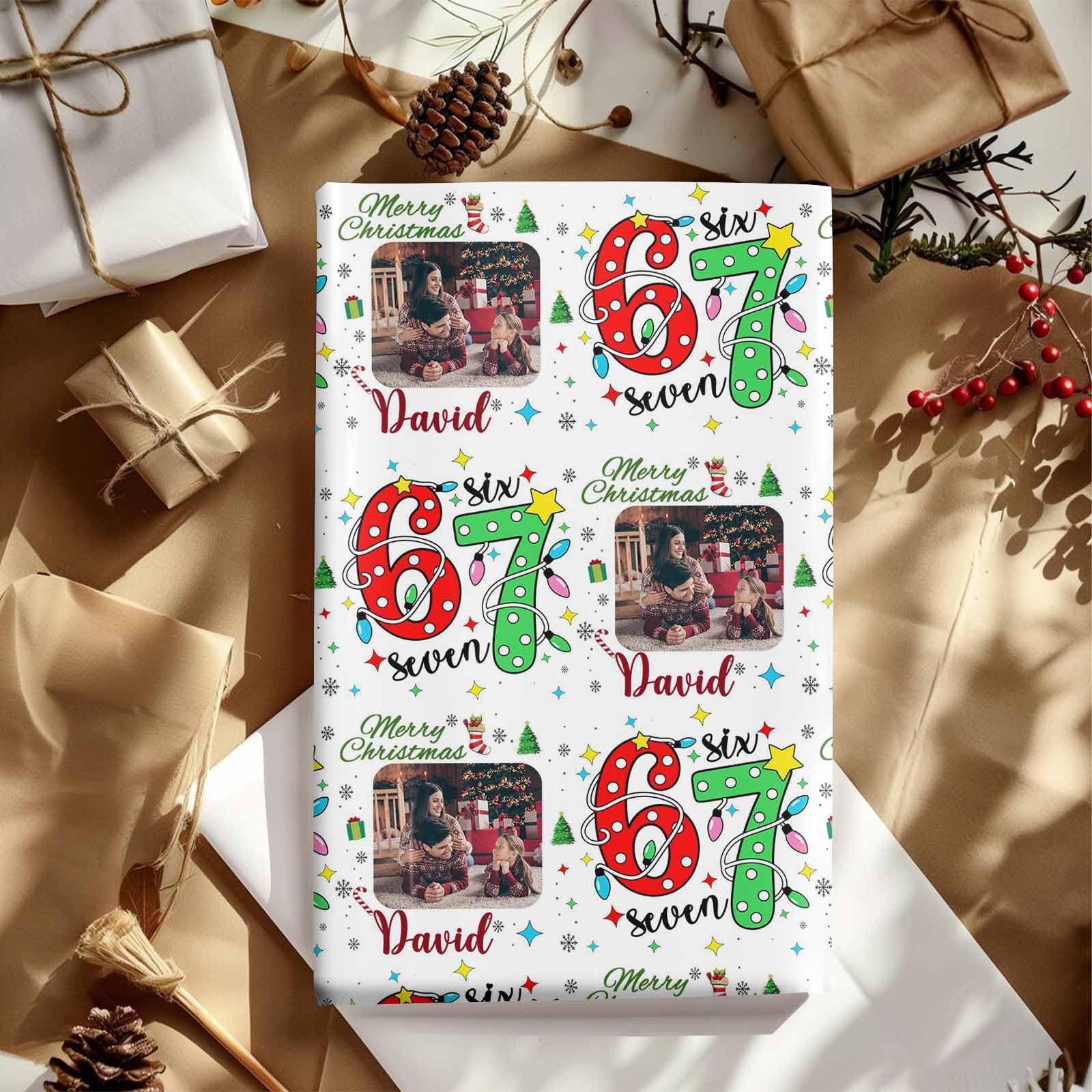 InterestPrint Custom Photo Wrapping Paper Merry Christmas with Christmas hat Wrapping Paper Custom Name Gift Wrap Roll Perfect for Birthdays 58"x 23"