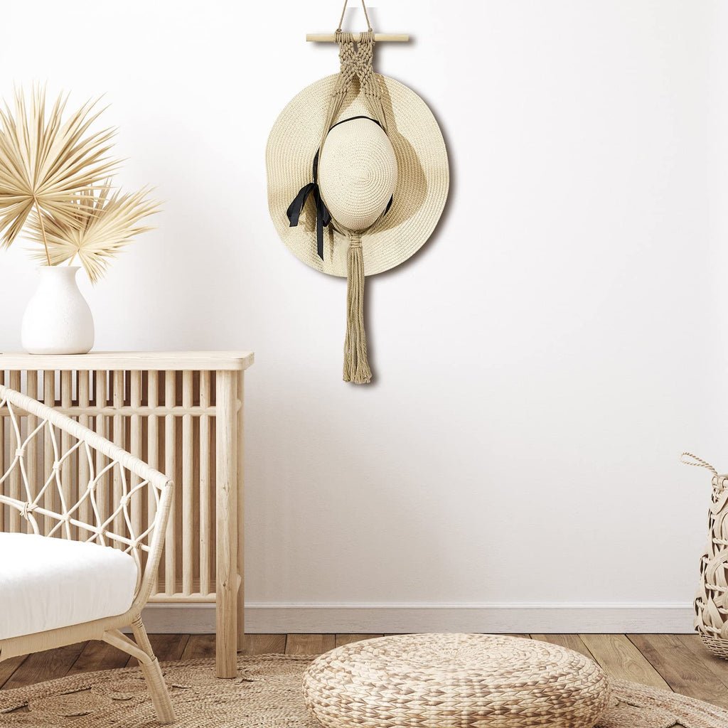 Yulejo Macrame Hat Hangers Boho Hat Rack for Wall Western Cowboy Hanging Organizer for Door Wall Room Bedroom