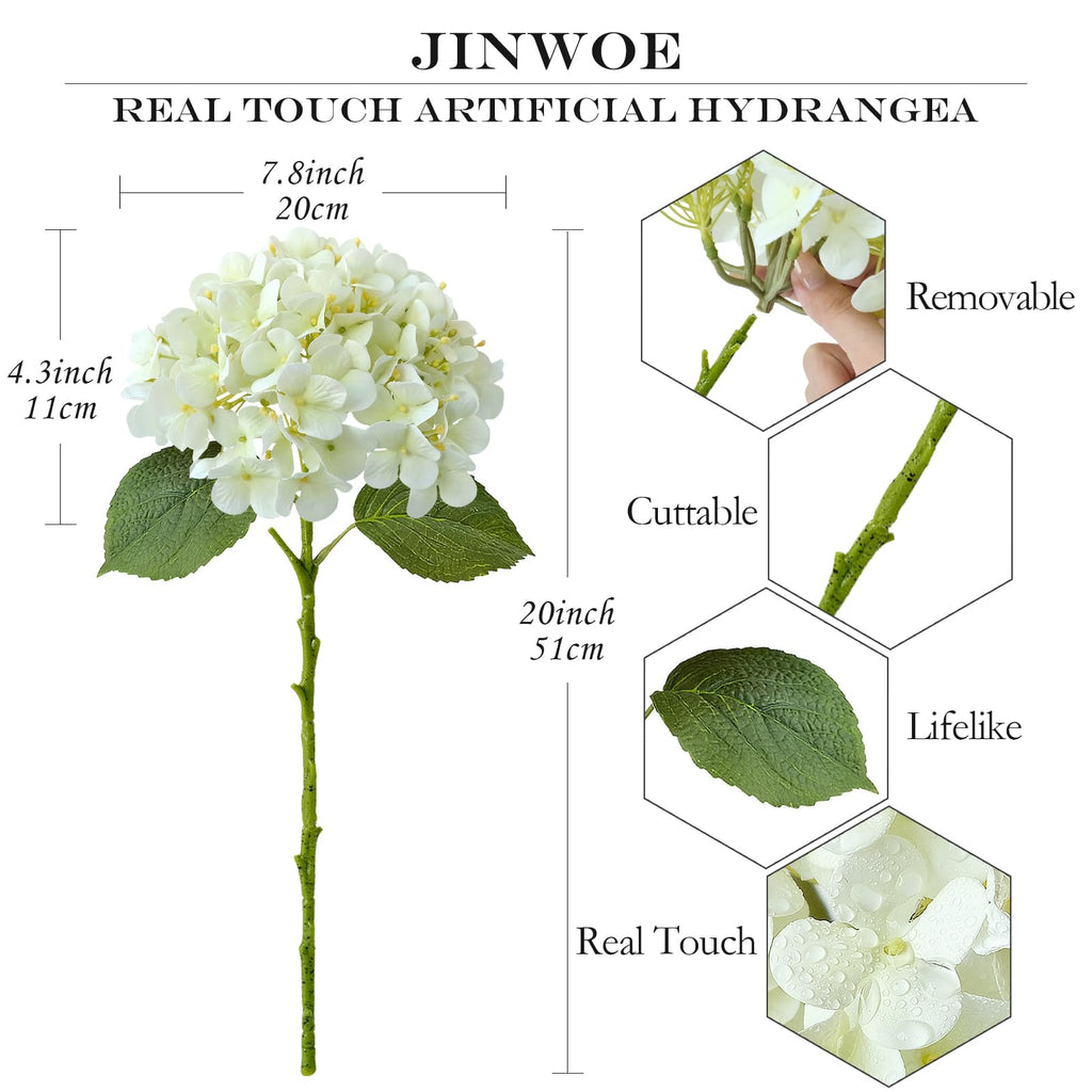 Light Blue Hydrangea Artificial Flowers,4Pcs 20" Real Touch Lifelike Silk Artificial Hydrangeas, Full Fake Flowers for Bouquet Table Centerpieces Spring Wedding Indoor Home