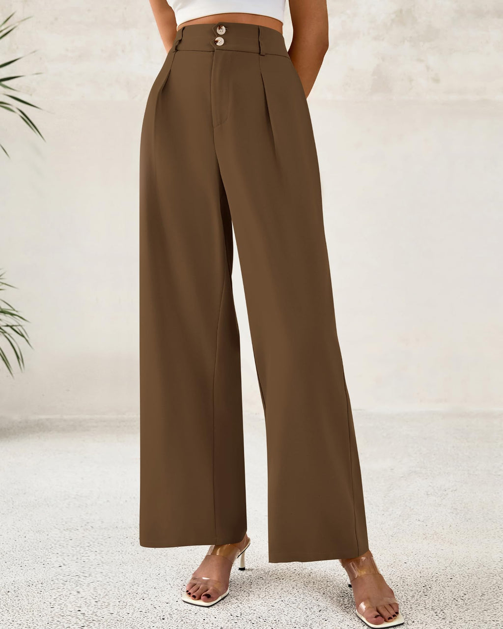 BTFBM Women Wide Leg Dress Pants 2025 High Waisted Button Pleated Business Casual Trousers Office Work Palazzo Pants
