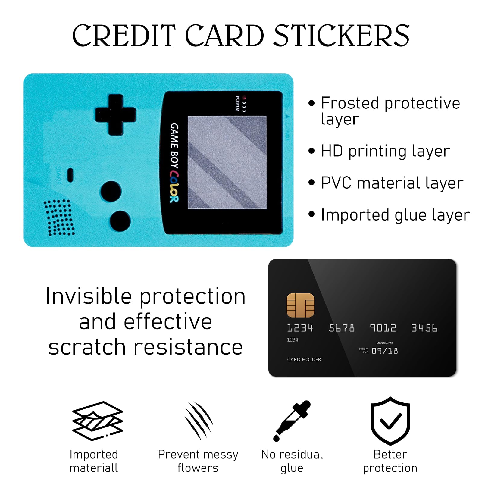 4PCS Credit Card Skin Set, Waterproof Debit Card Sticker Game Machine Theme Bank Card Sticker Skins - Black