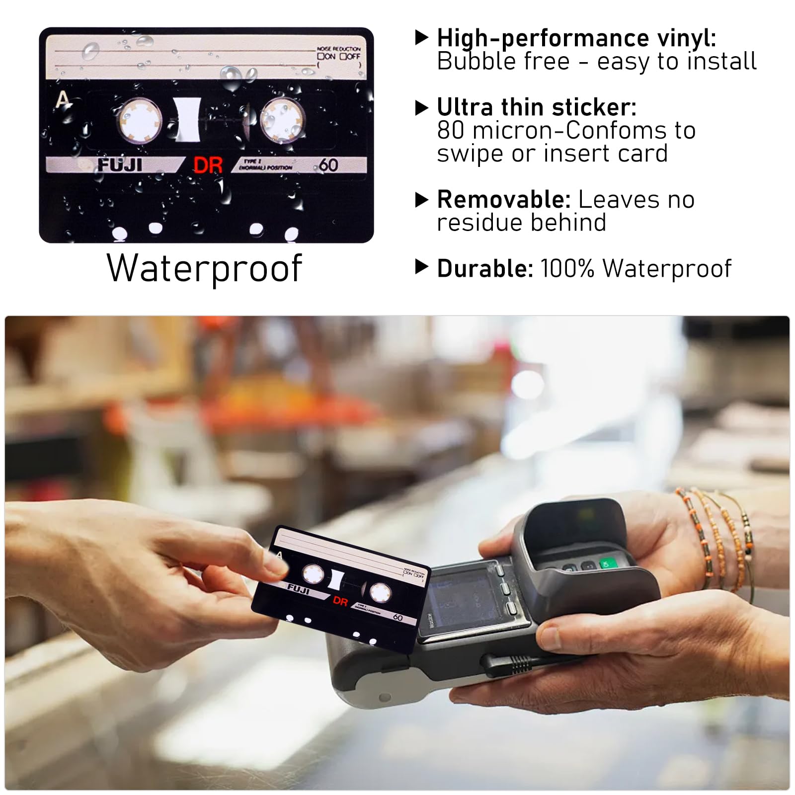 4PCS Credit Card Skin Set, Waterproof Debit Card Sticker Game Machine Theme Bank Card Sticker Skins - Black