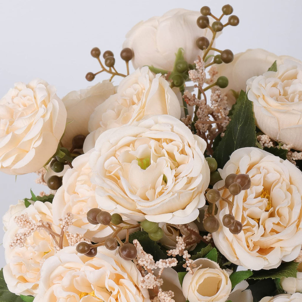 4 Bundles Artificial Peonies Silk Flowers, White Faux Peony Bouquet Florals Arrangements Decor for Farmhouse Home Boho Wedding Table Centerpiece, Fake Plastic Flowers Bulk Vase Decoration (White)