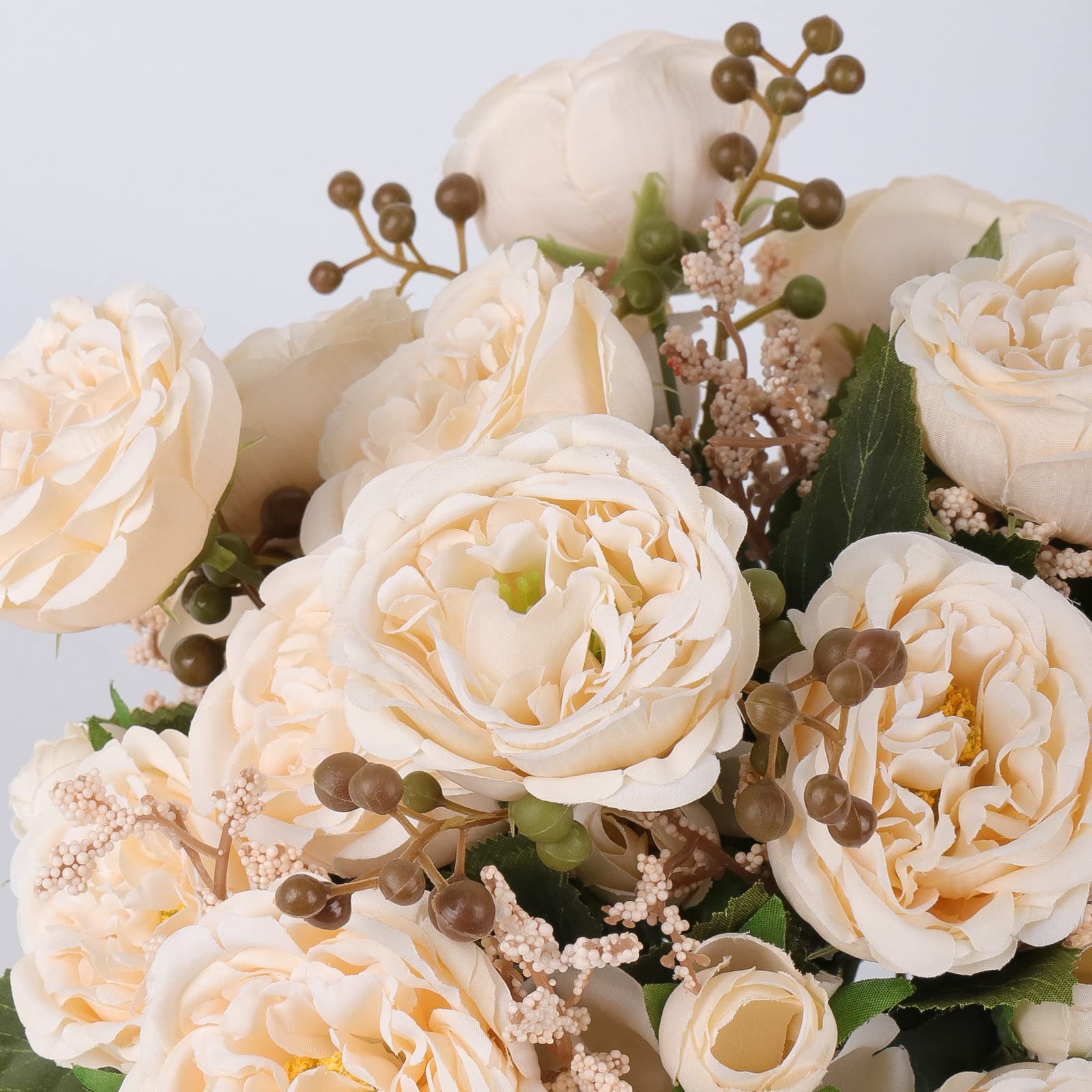 4 Bundles Artificial Peonies Silk Flowers, White Faux Peony Bouquet Florals Arrangements Decor for Farmhouse Home Boho Wedding Table Centerpiece, Fake Plastic Flowers Bulk Vase Decoration (White)
