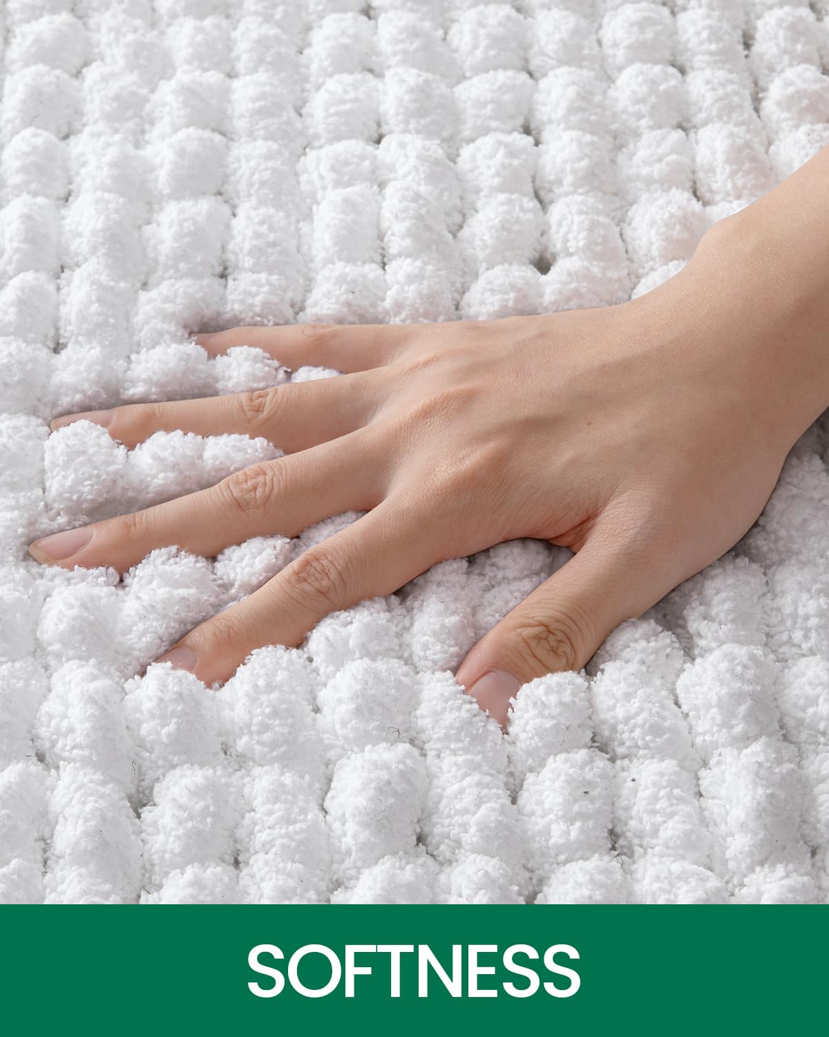 LUMI Luxury Bathroom Rug, Ultra Soft Quick Dry Bath Mat, Non-Slip Absorbent Thick Chenille Bath Rug, Cozy Braid Design Floor Mat for Bathtub, Sink, Laundry, Bedroom, White, 24"x36"