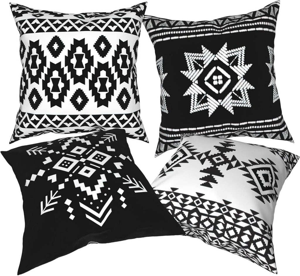 Western Native American Throw Pillow Covers 18X18 Southwestern Boho Aztec Navajo Turquoise Decorative Cushion Pillow Cases for Outdoor Home Decor Set of 4, Double Side Print (African Mudcloth)