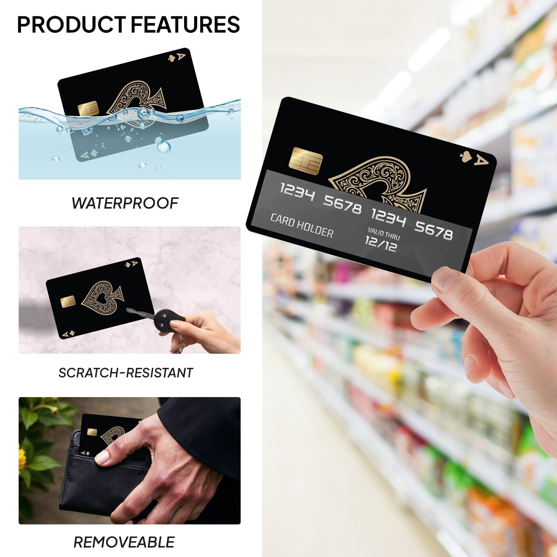 8Pcs Credit Card Skin Sticker, Funny Debit Card Skin Sticker Cover, Durable Vinyl Stickers for Debit Credit Cards, Cute Waterproof Skins Cover for Bank, EBT, Key, Transportation, ID (Poker)