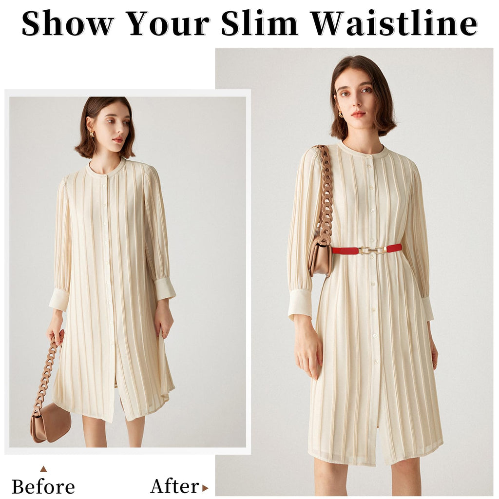 JASGOOD Women Skinny Elastic Belt for Dresses,Thin Retro Stretch Waist Belt with Golden Buckle