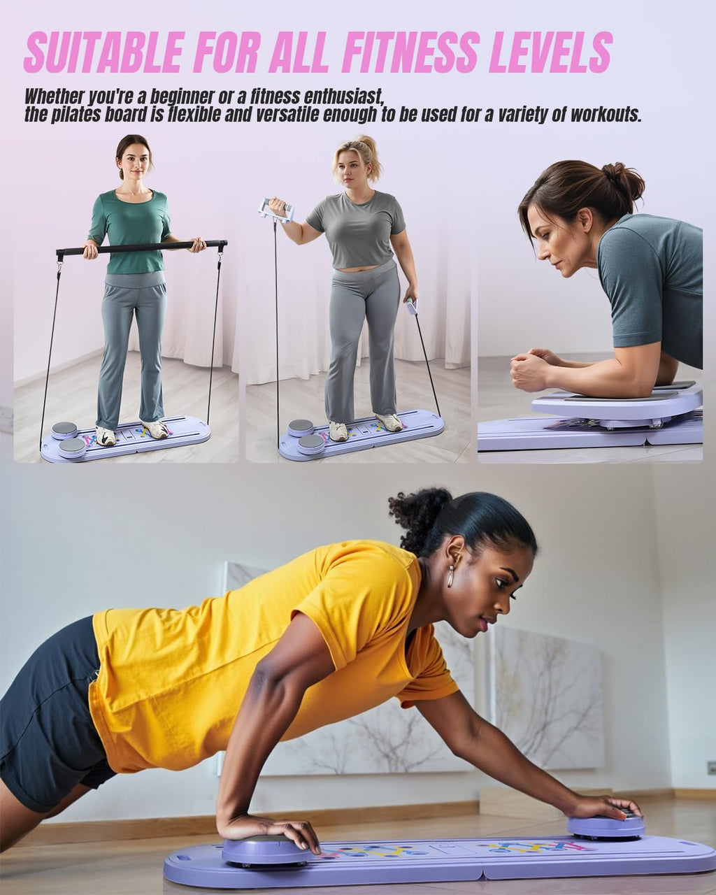 Pilates Board Pilates Reformer Set, Pilates Board for Home Workout Foldable Pilates Reformer Board for Women, 6 in 1 Multifunctional Pilates Equipment