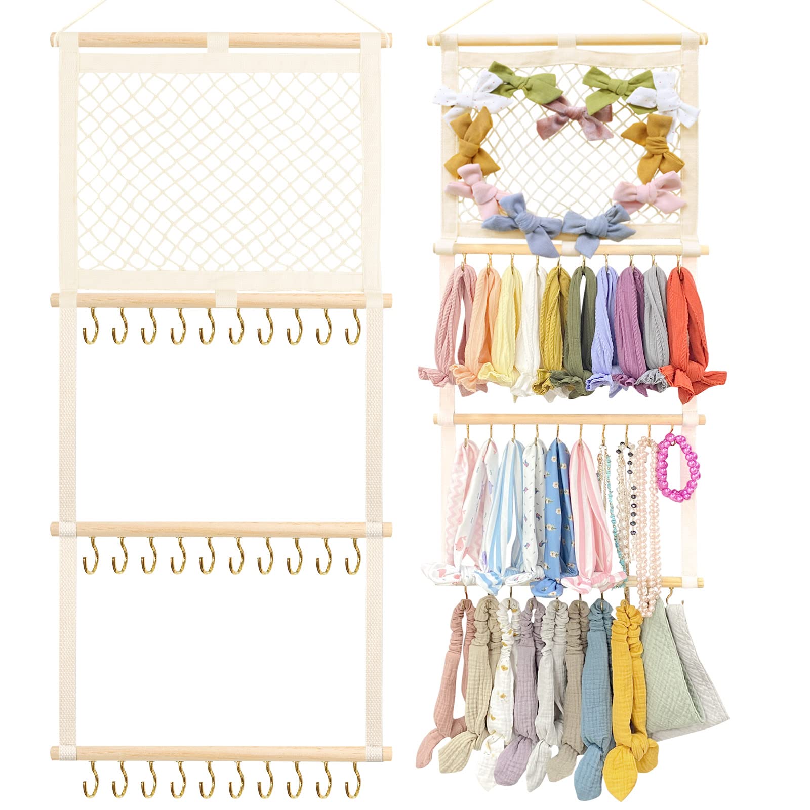 POVETIRE Headband Holder Hair Bows Organizer for Girls, Baby Headbands Hair Accessories Organizer Storage Wall Hanging Decor for Toddler Girls Room